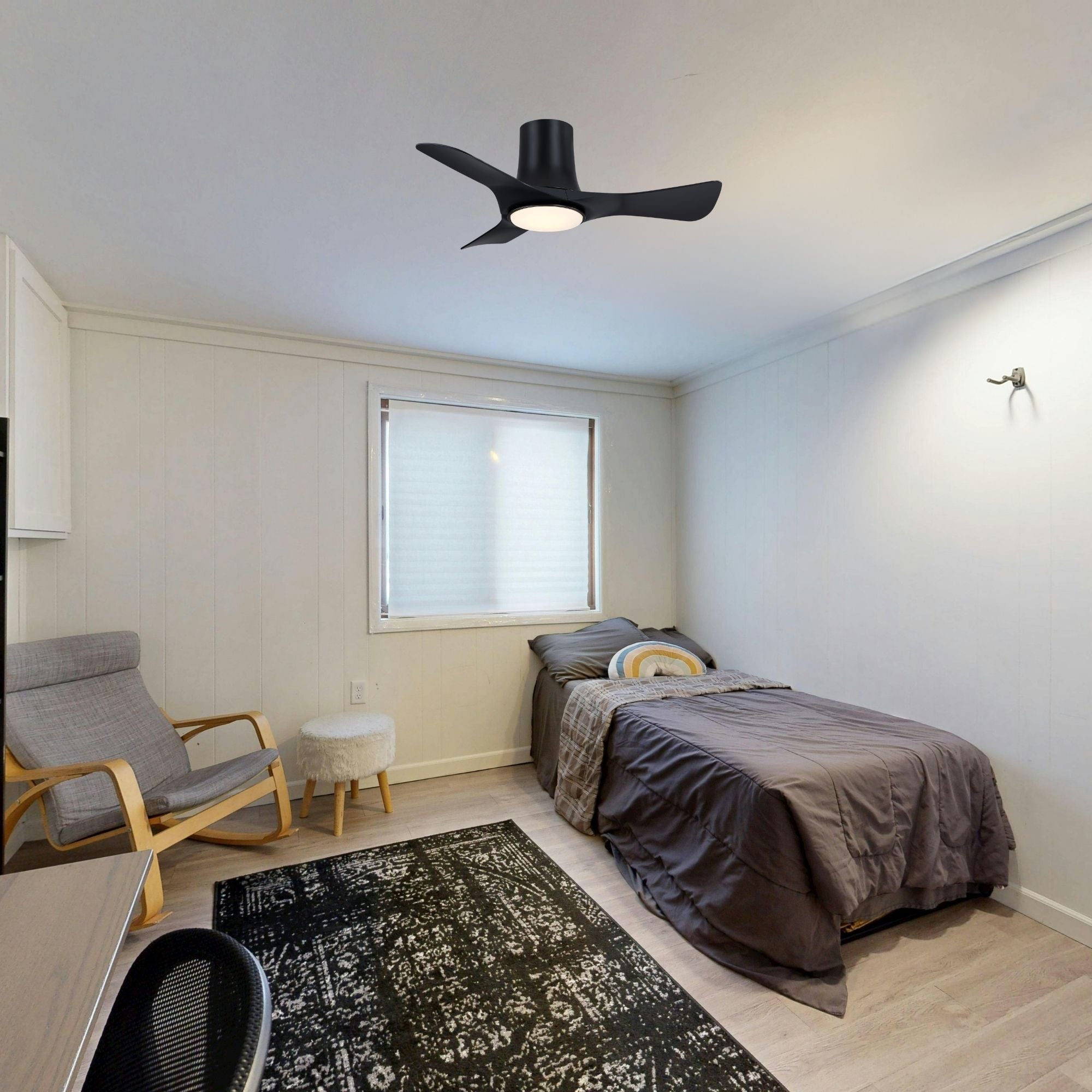 Corke 36" Black Flush Mount Ceiling Fan with LED Light DC Motor
