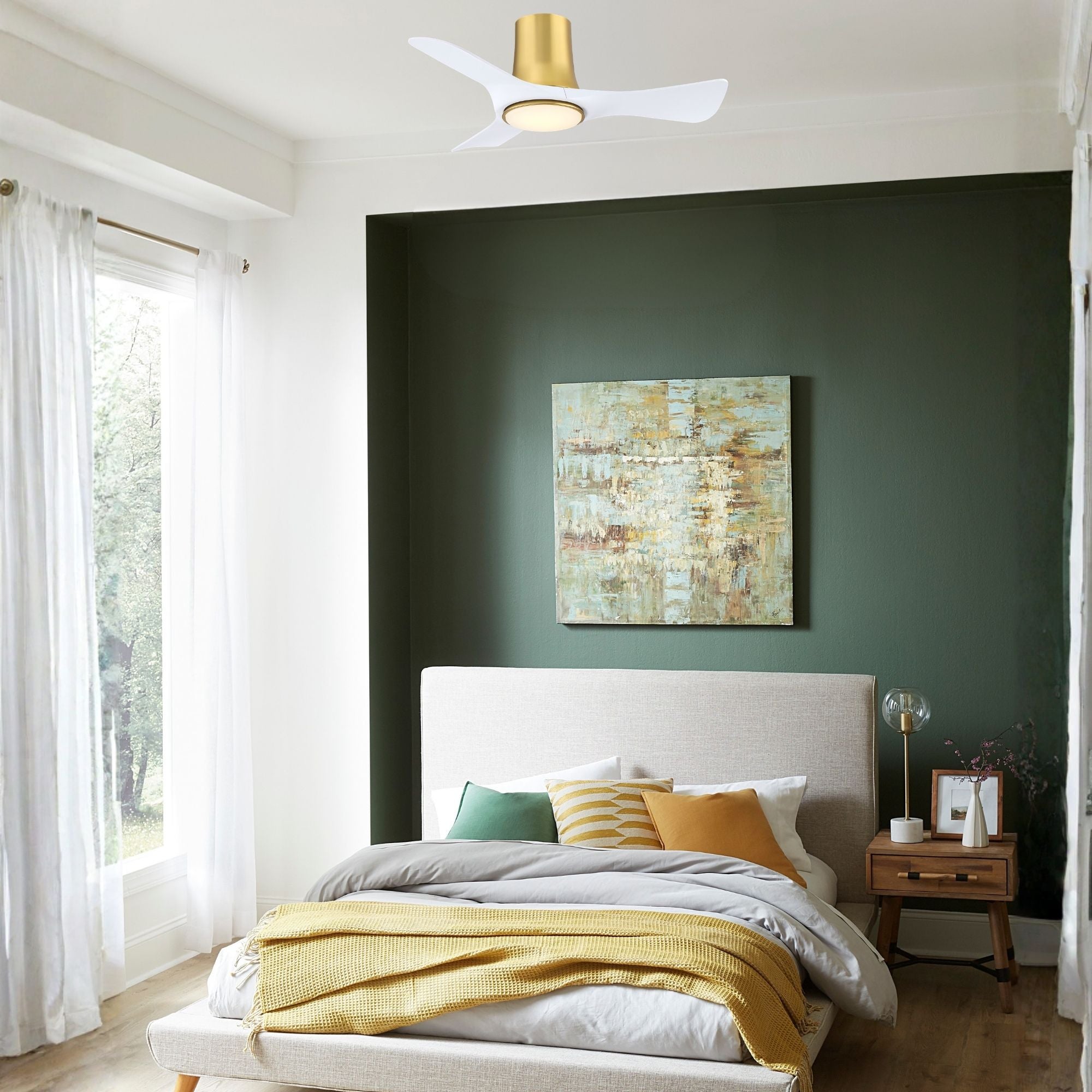 Corke 36" Brushed Satin Brass Flush Mount Ceiling Fan with LED Light DC Motor