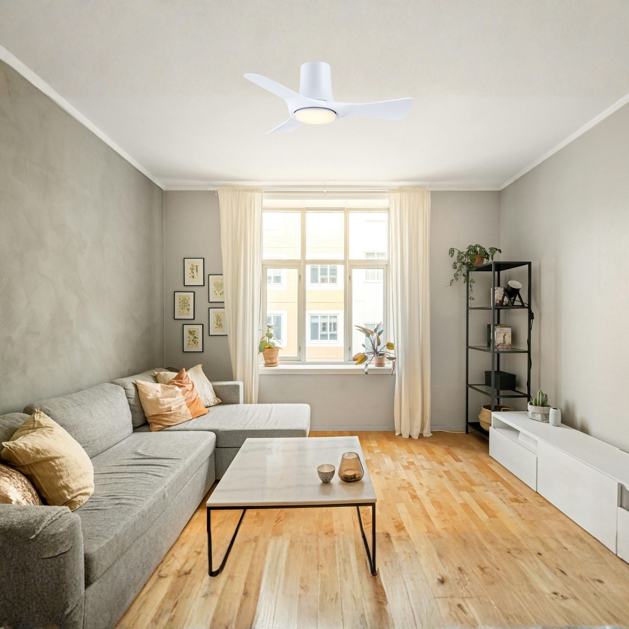 Corke 36" Matte White Flush Mount Ceiling Fan with LED Light DC Motor