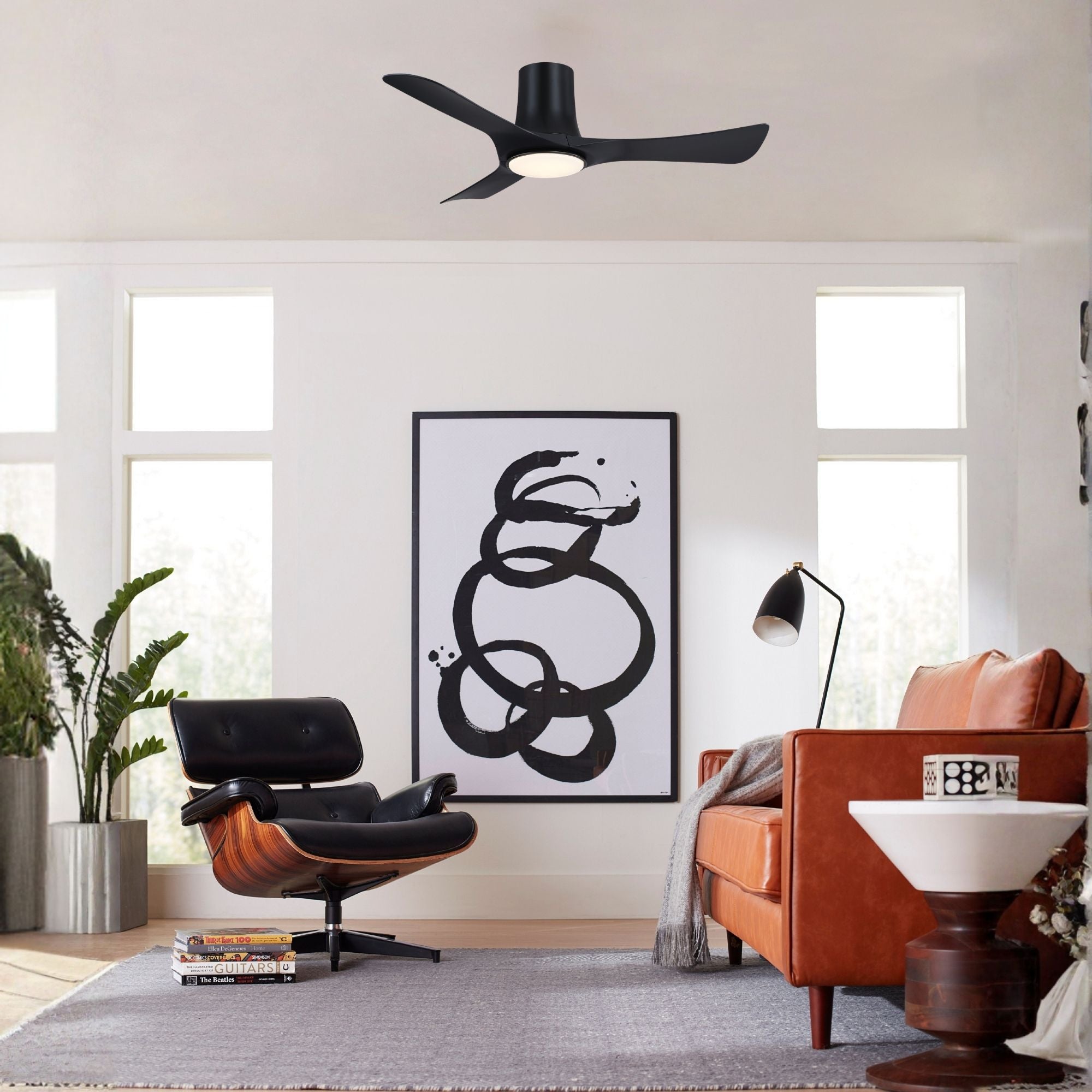 Corke 44" Black Flush Mount Ceiling Fan with LED Light DC Motor