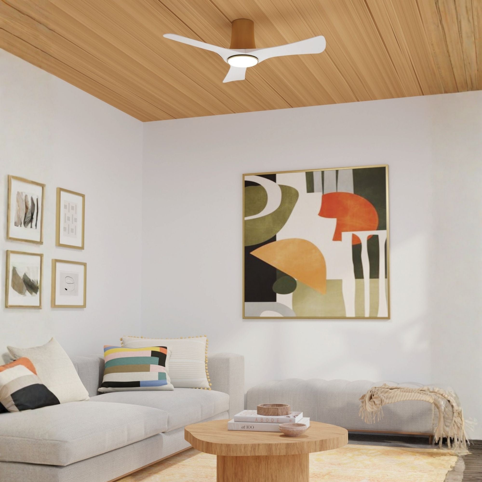 Corke 44" Brushed Satin Brass Flush Mount Ceiling Fan with LED Light DC Motor