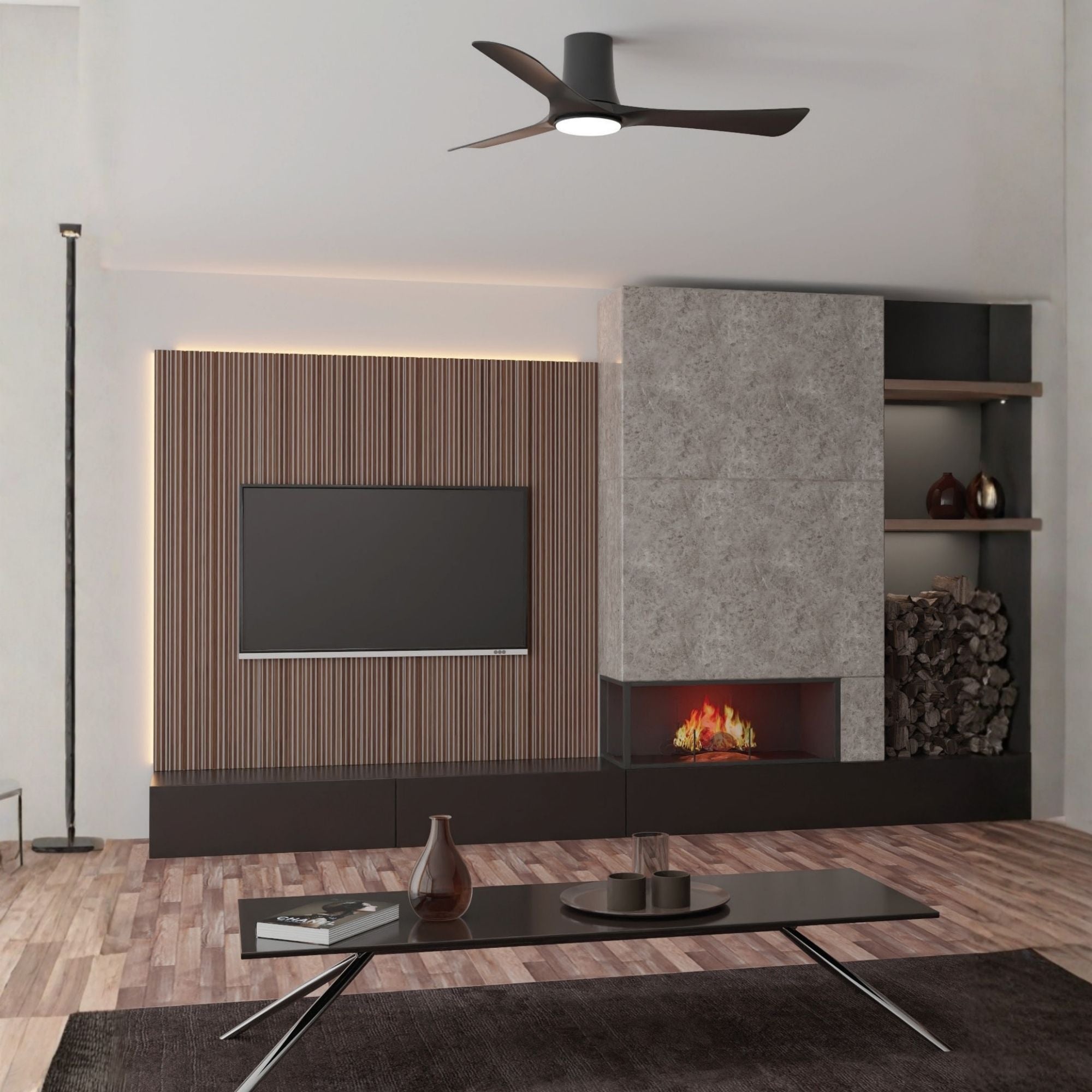 Corke 52" Black Flush Mount Ceiling Fan with LED Light DC Motor