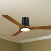 Corke 52" Black & Koa Flush Mount Ceiling Fan with LED Light DC Motor