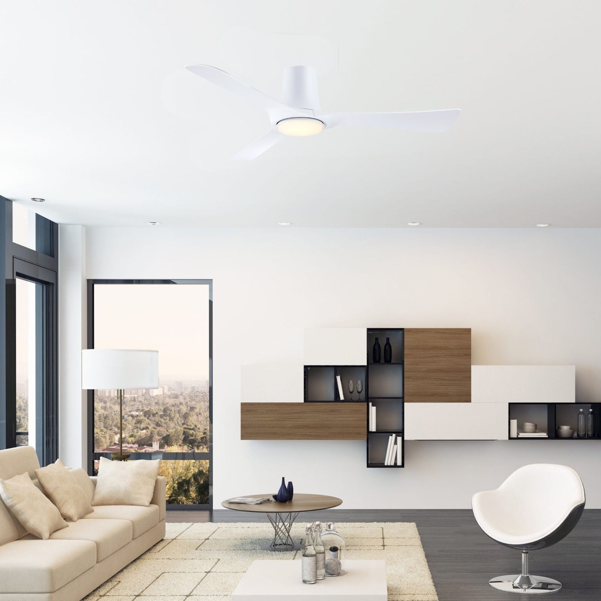 Corke 52" Matte White Flush Mount Ceiling Fan with LED Light DC Motor