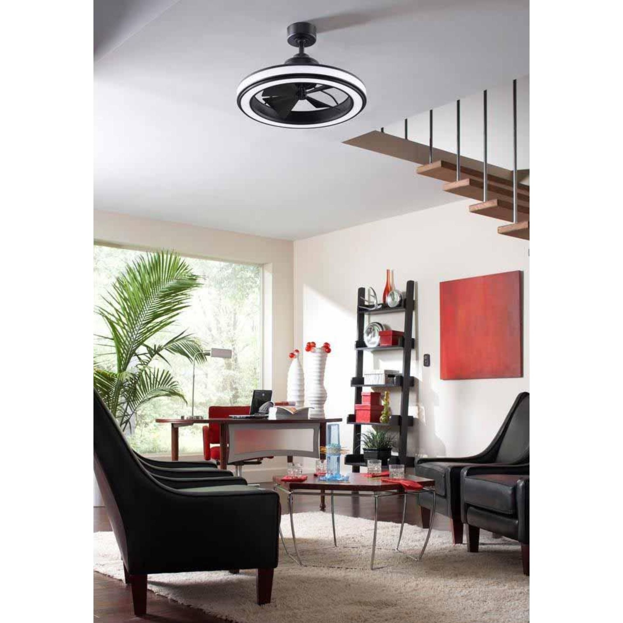 Fanimation - Gleam 24" Black Damp Rated Modern Chandelier Ceiling Fan with Light and Remote | Bees Lighting