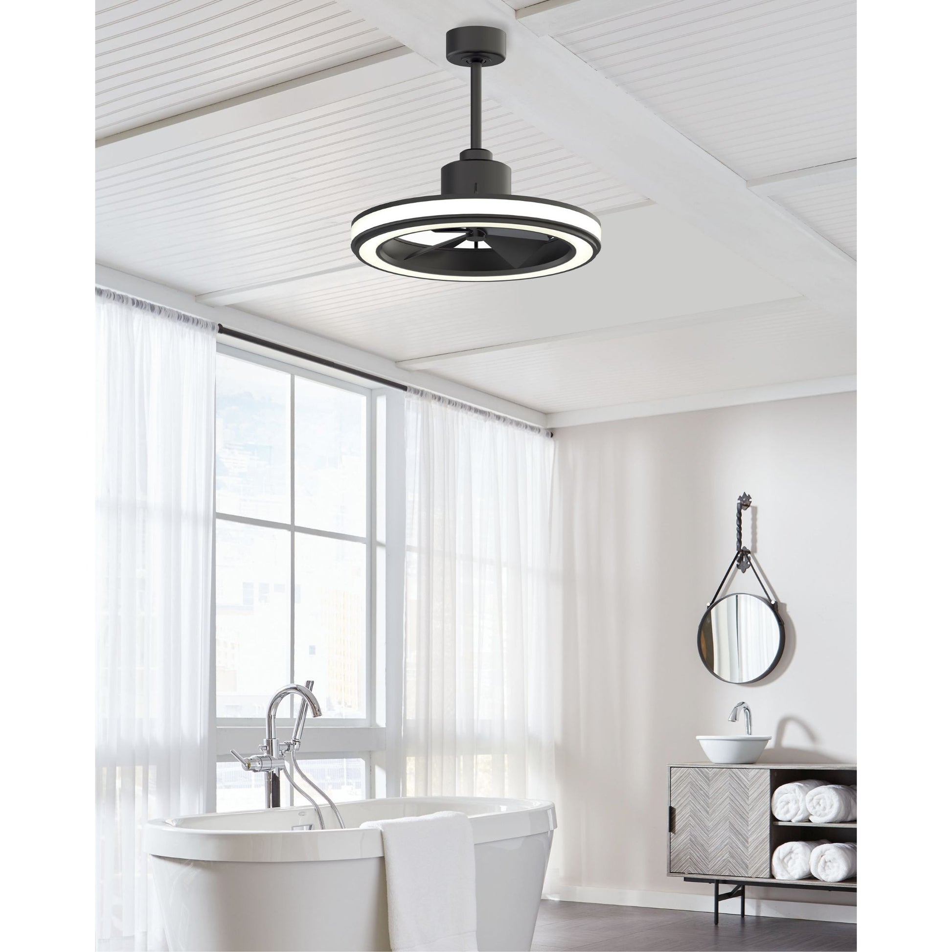 Fanimation - Gleam 24" Black Damp Rated Modern Chandelier Ceiling Fan with Light and Remote | Bees Lighting