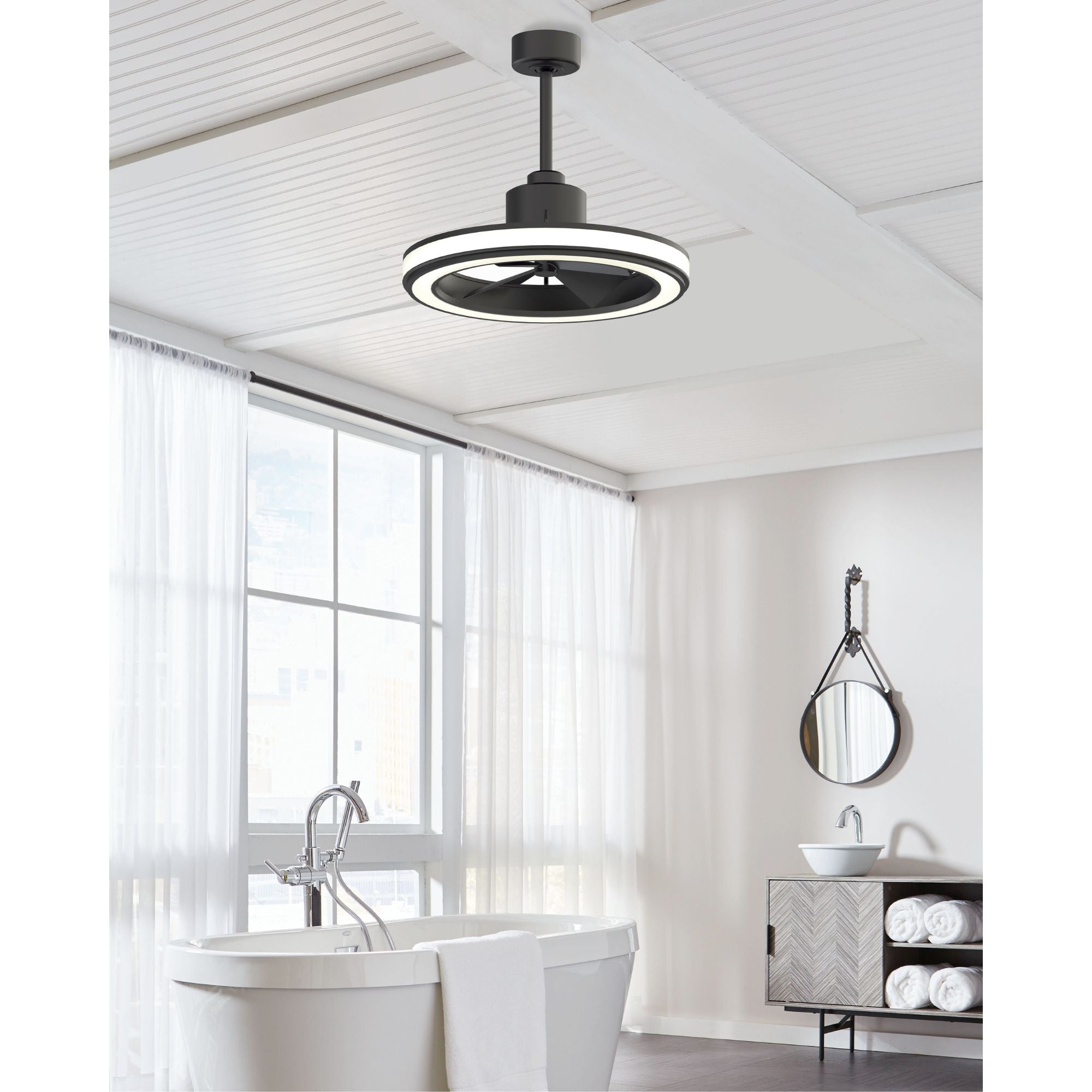 Fanimation - Gleam 24" Black Damp Rated Modern Chandelier Ceiling Fan with Light and Remote | Bees Lighting