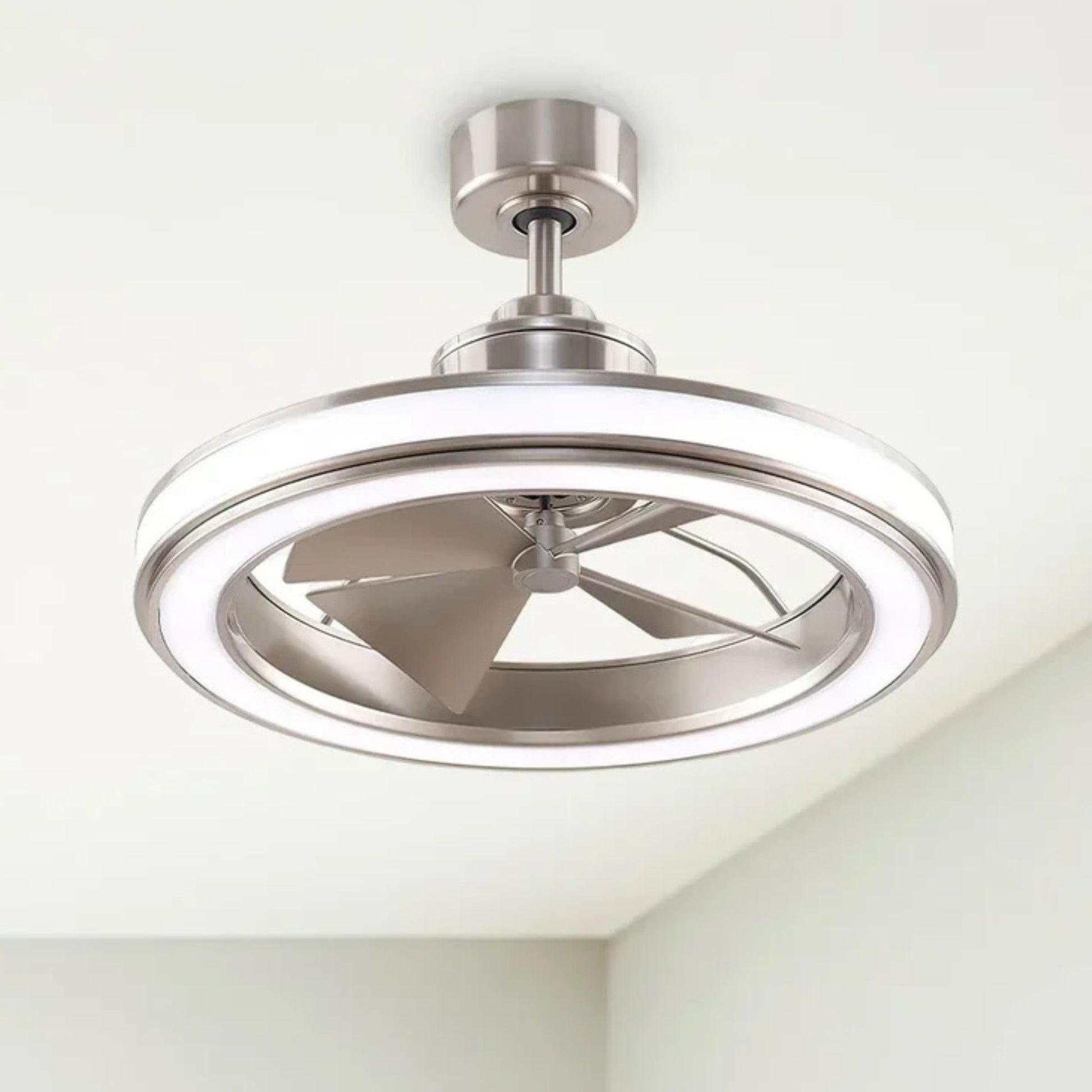 Fanimation - Gleam 24" Brushed Nickel Damp Rated Modern Chandelier Ceiling Fan with Light and Remote | Bees Lighting