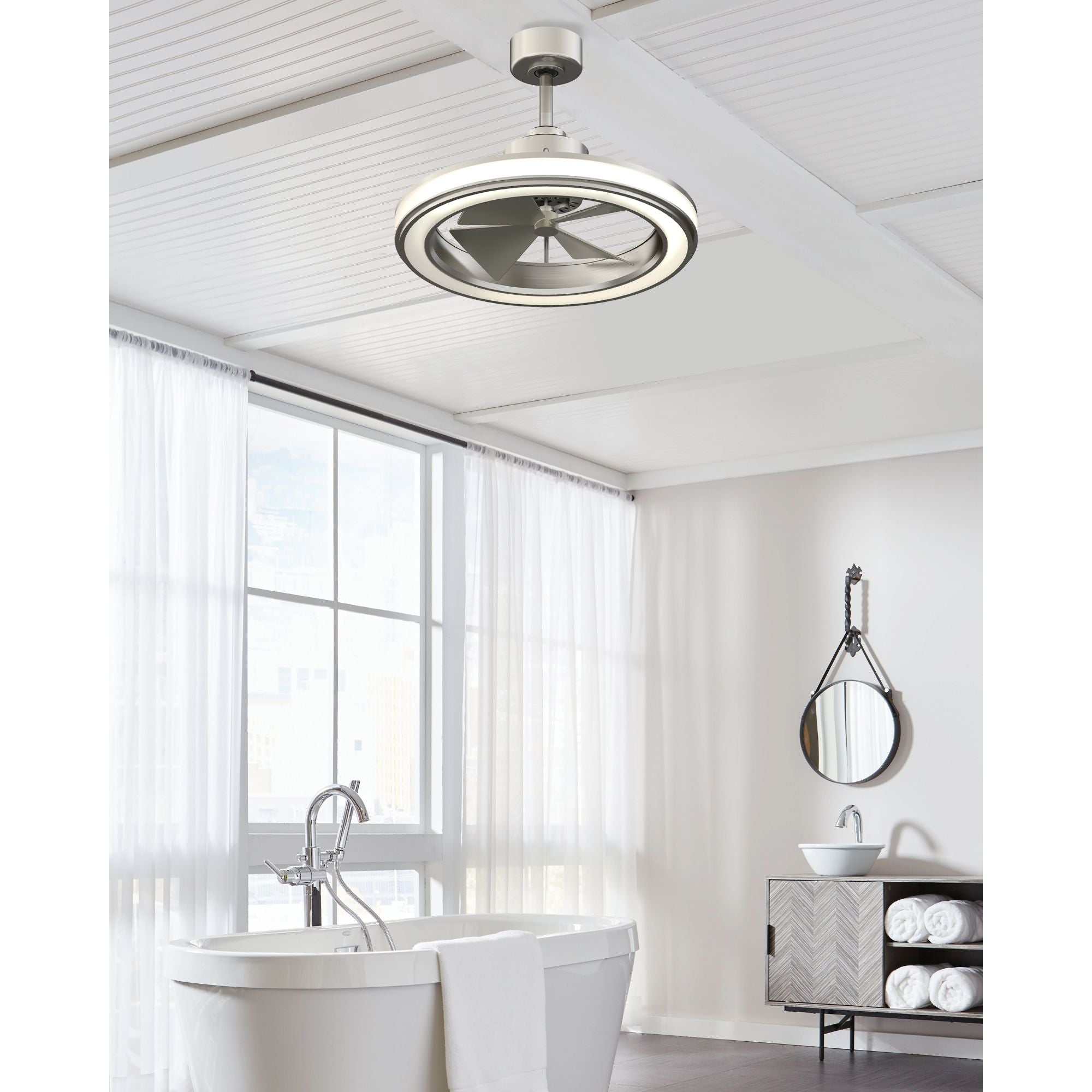 Fanimation - Gleam 24" Brushed Nickel Damp Rated Modern Chandelier Ceiling Fan with Light and Remote | Bees Lighting