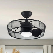 Fanimation - Henry 20" Black Damp Rated Cage Chandelier Ceiling Fan with Light and Remote | Bees Lighting
