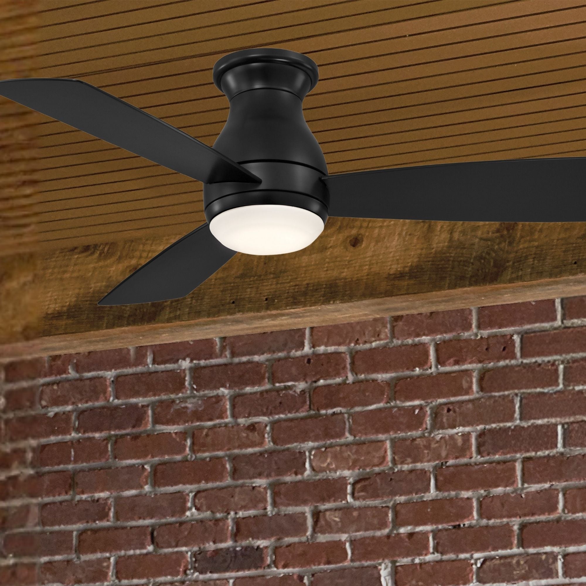 Hugh 44" Black Outdoor LED Hugger Ceiling Fan with Remote