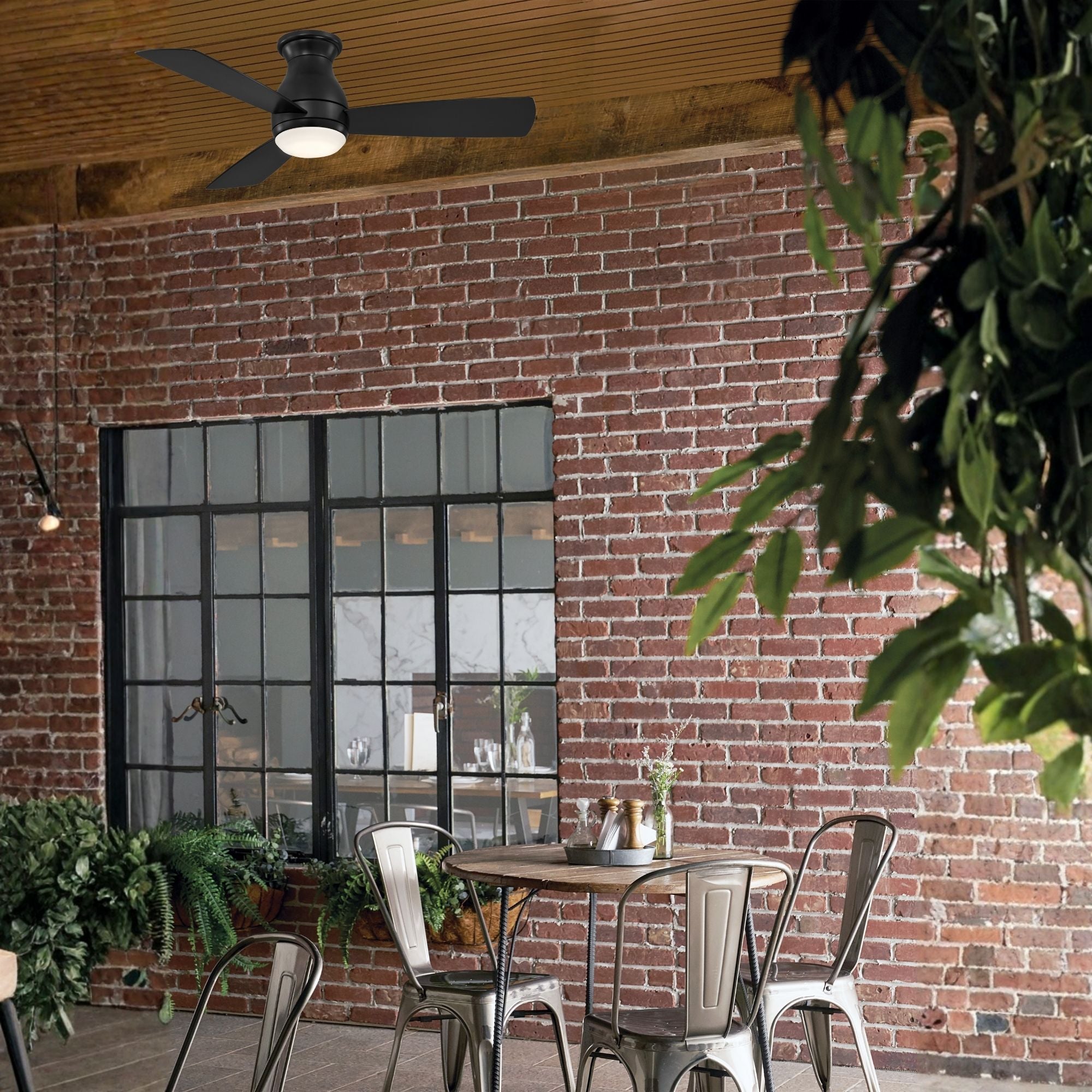 Hugh 44" Black Outdoor LED Hugger Ceiling Fan with Remote