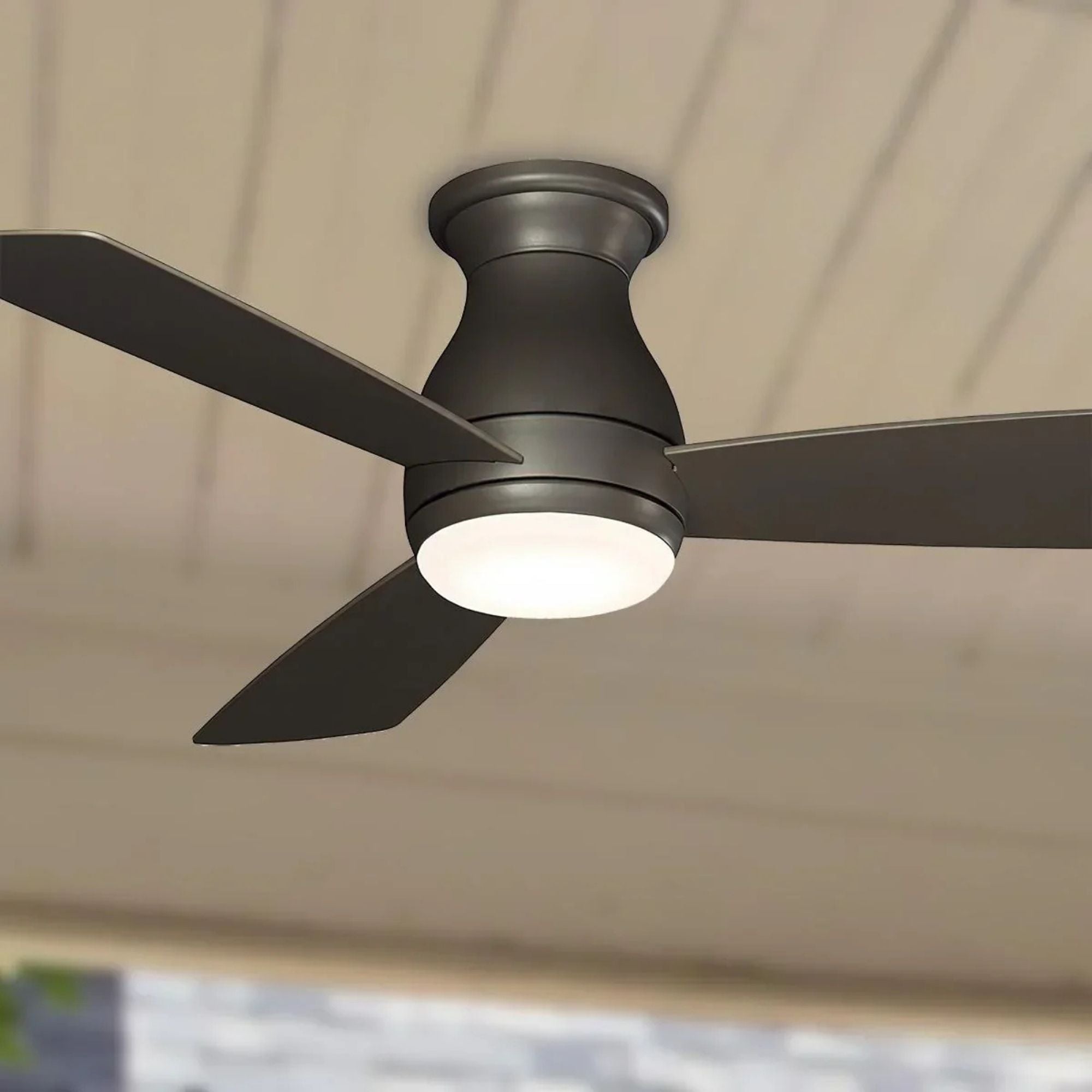 Hugh 44" Matte Greige Outdoor LED Hugger Ceiling Fan with Remote
