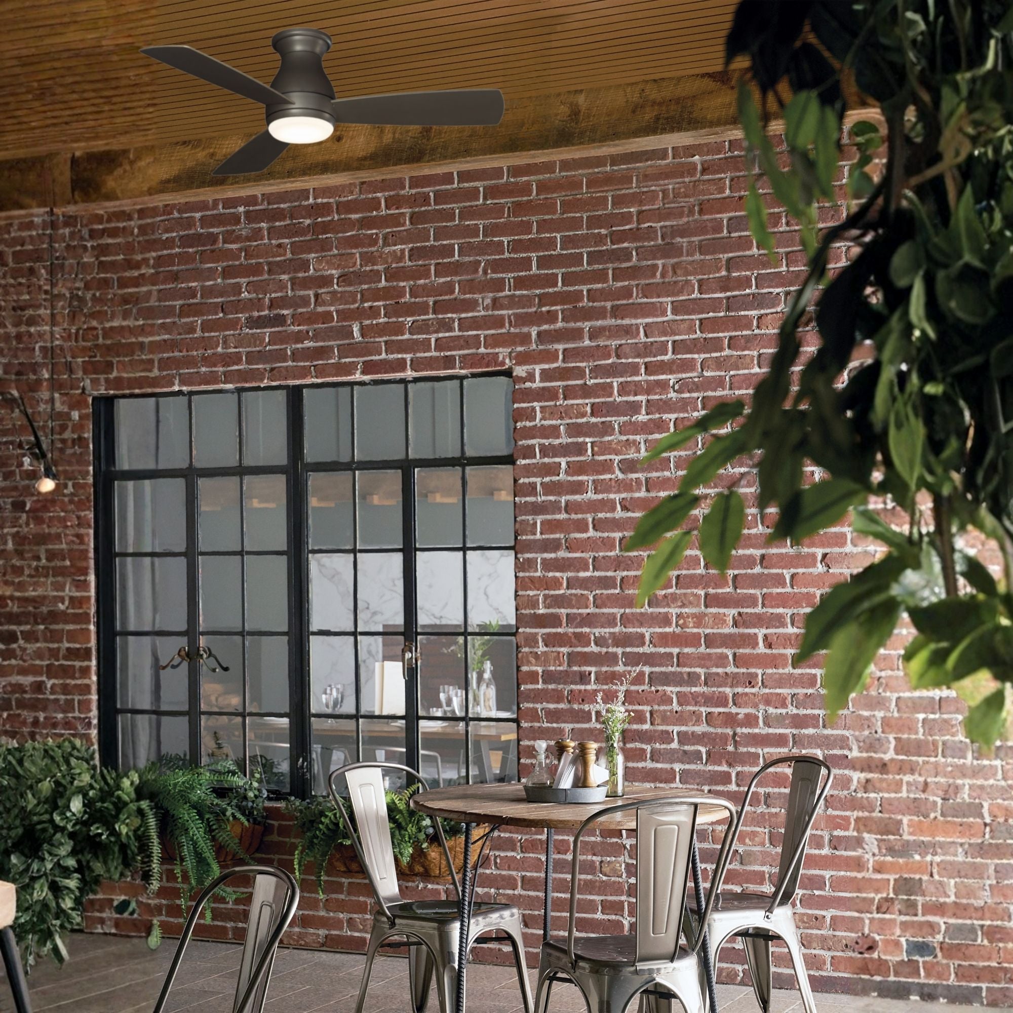 Hugh 44" Matte Greige Outdoor LED Hugger Ceiling Fan with Remote