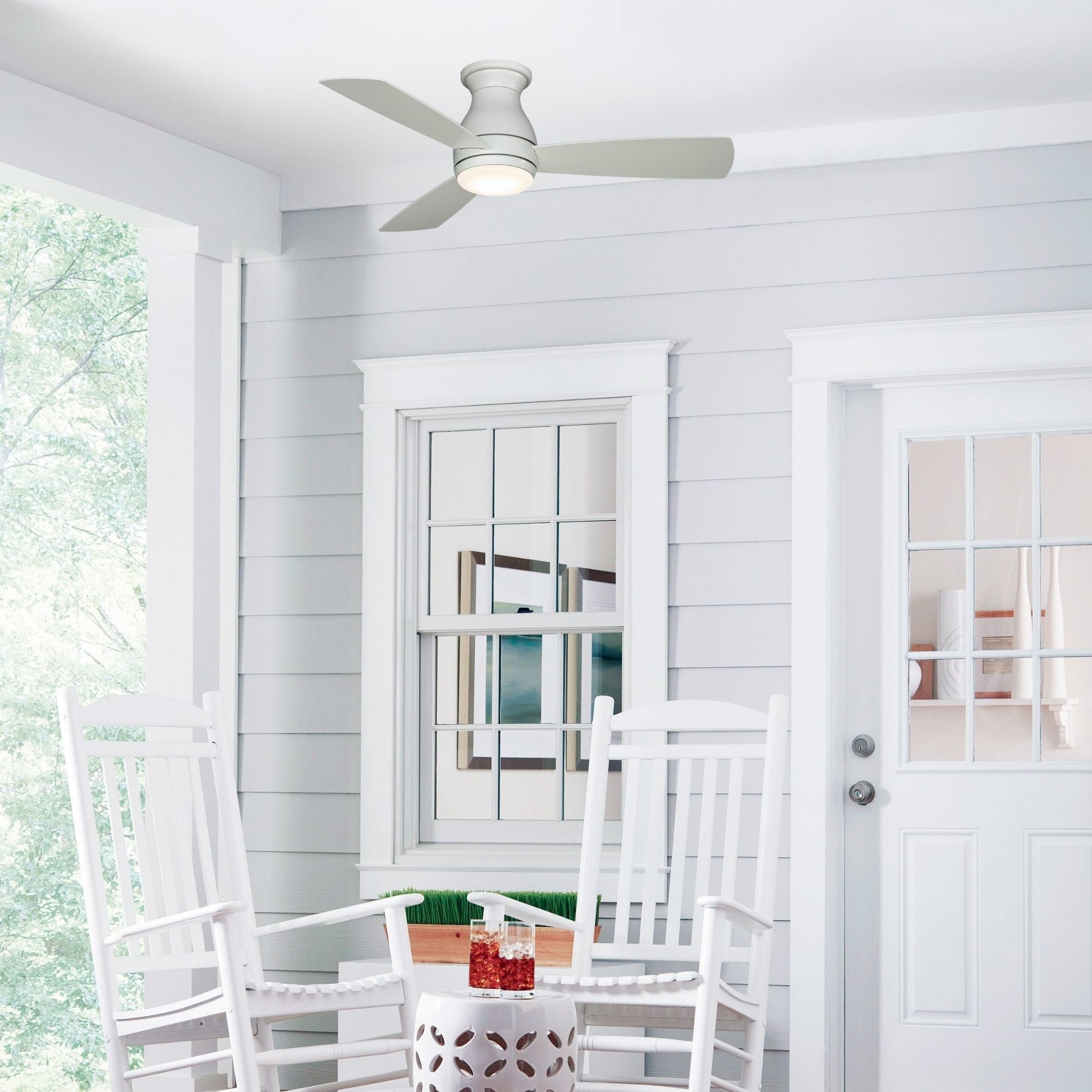 Hugh 44" Matte White Outdoor LED Hugger Ceiling Fan with Remote