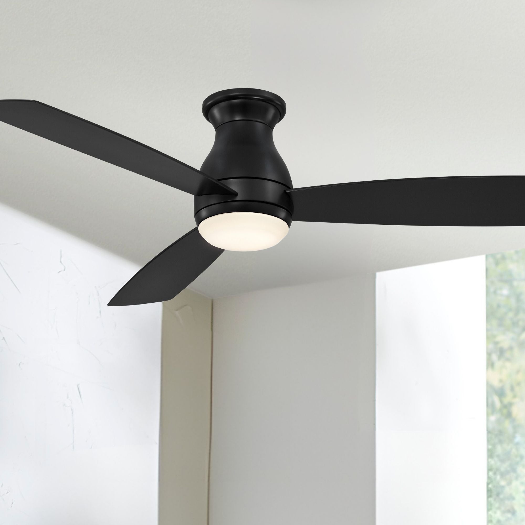 Hugh 52" Black Outdoor LED Hugger Ceiling Fan with Remote