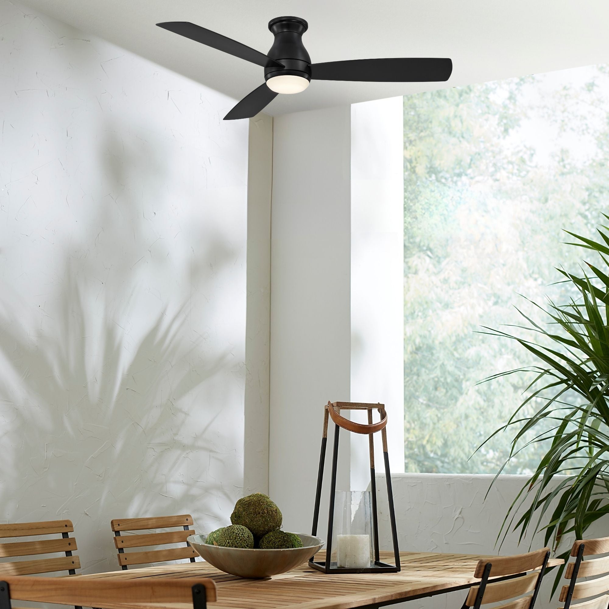 Hugh 52" Black Outdoor LED Hugger Ceiling Fan with Remote