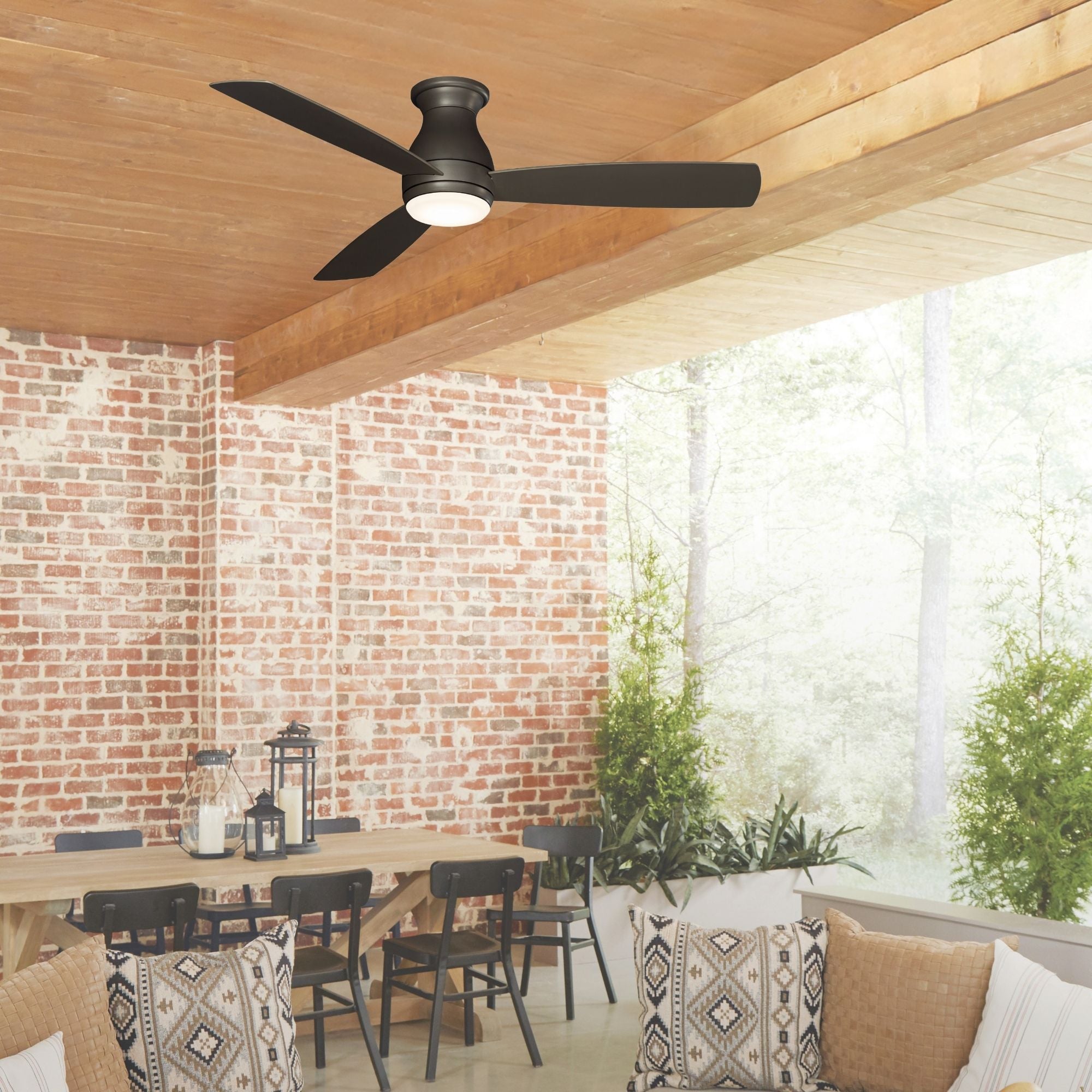 Hugh 52" Matte Greige Outdoor LED Hugger Ceiling Fan with Remote