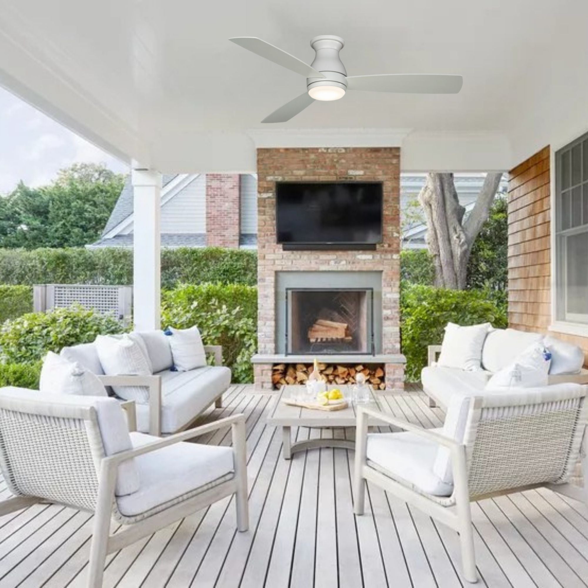 Hugh 52" Matte White Outdoor LED Hugger Ceiling Fan with Remote