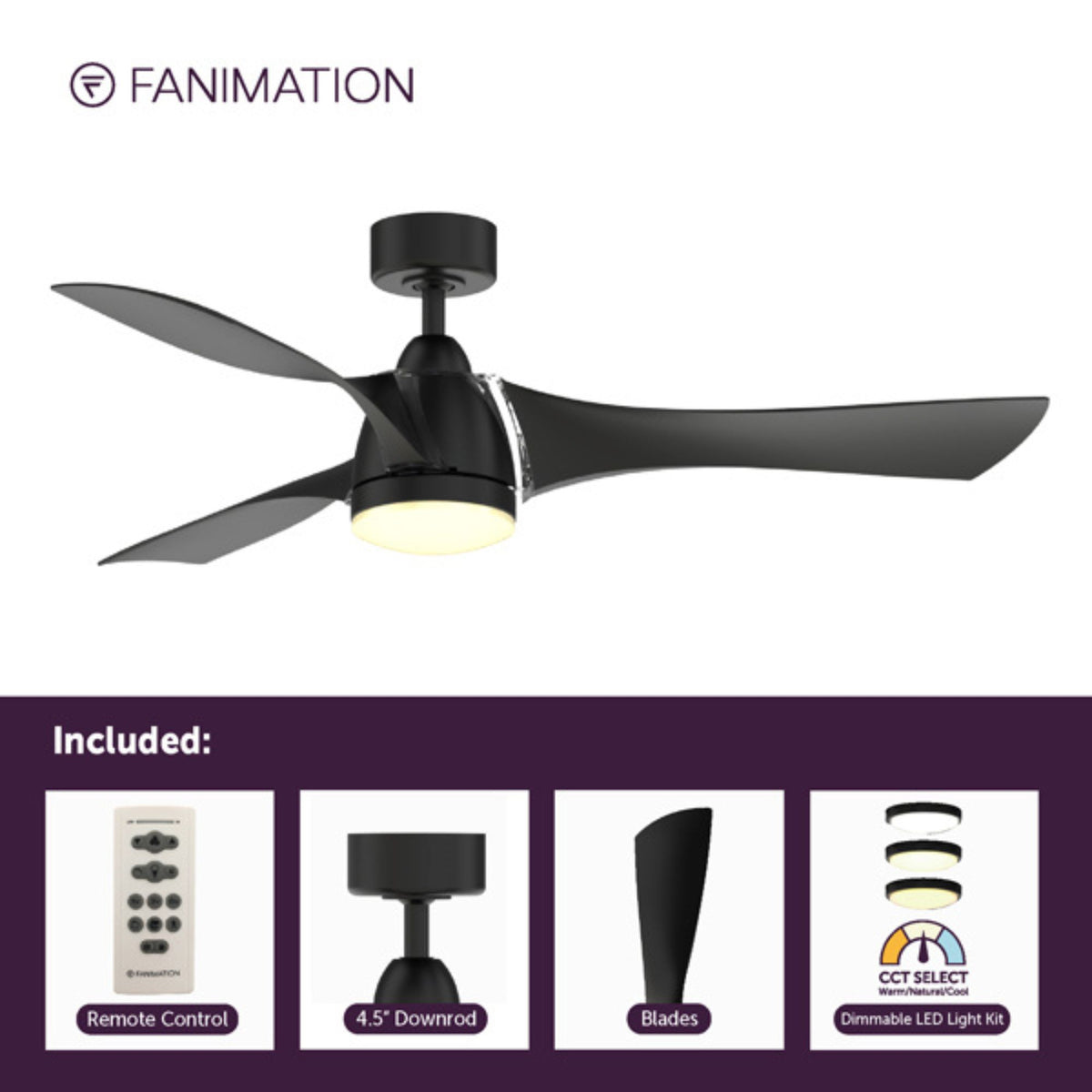 Klear 56" Black Outdoor CCT LED Smart Ceiling Fan with Remote