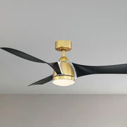 Klear 56" Brushed Satin Brass and Black Outdoor CCT LED Smart Ceiling Fan with Remote