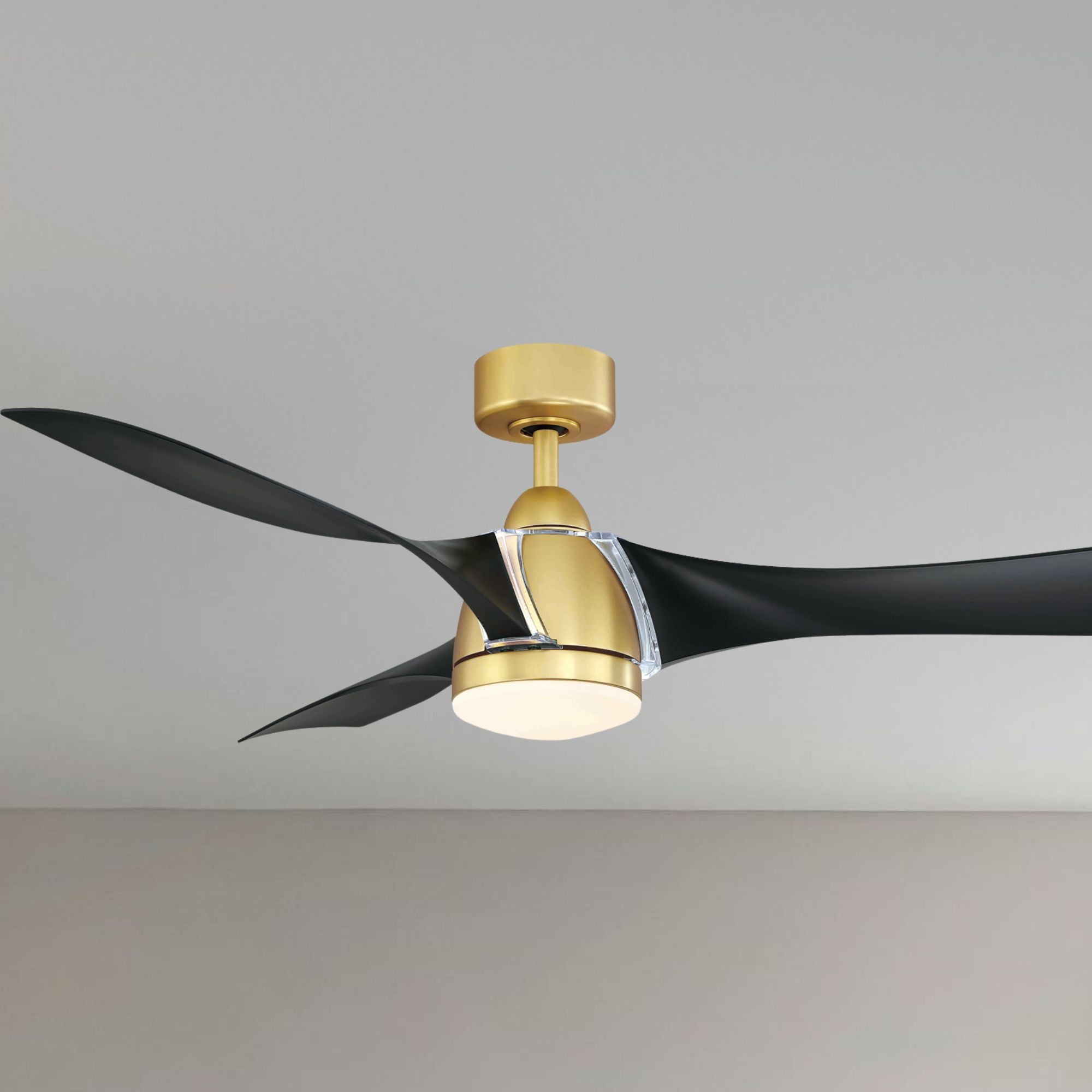 Klear 56" Brushed Satin Brass and Black Outdoor CCT LED Smart Ceiling Fan with Remote