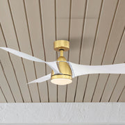 Klear 56" Brushed Satin Brass and White Outdoor CCT LED Smart Ceiling Fan with Remote