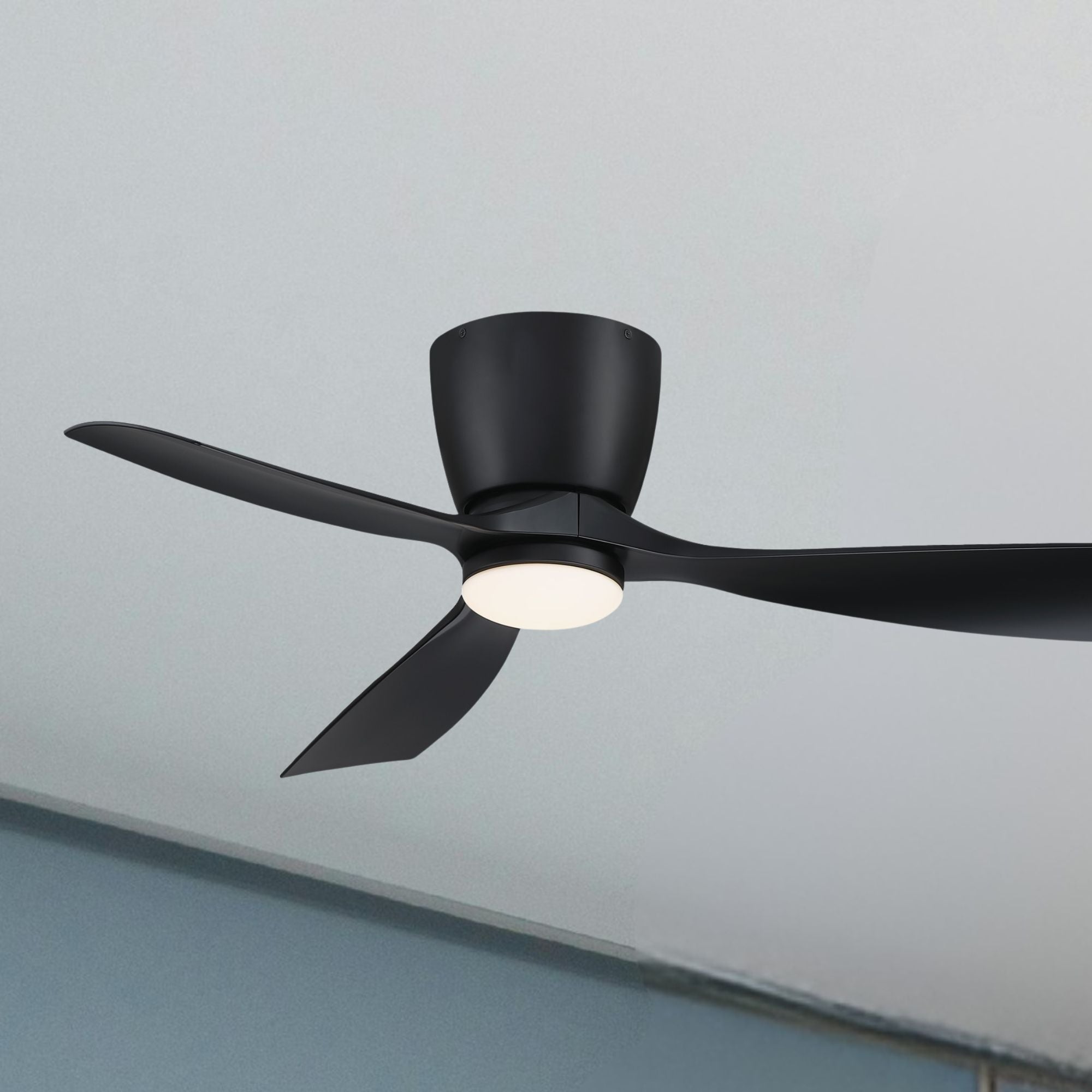 Klinch 44" Black Damp Rated LED Flush Mount Ceiling Fan with Remote