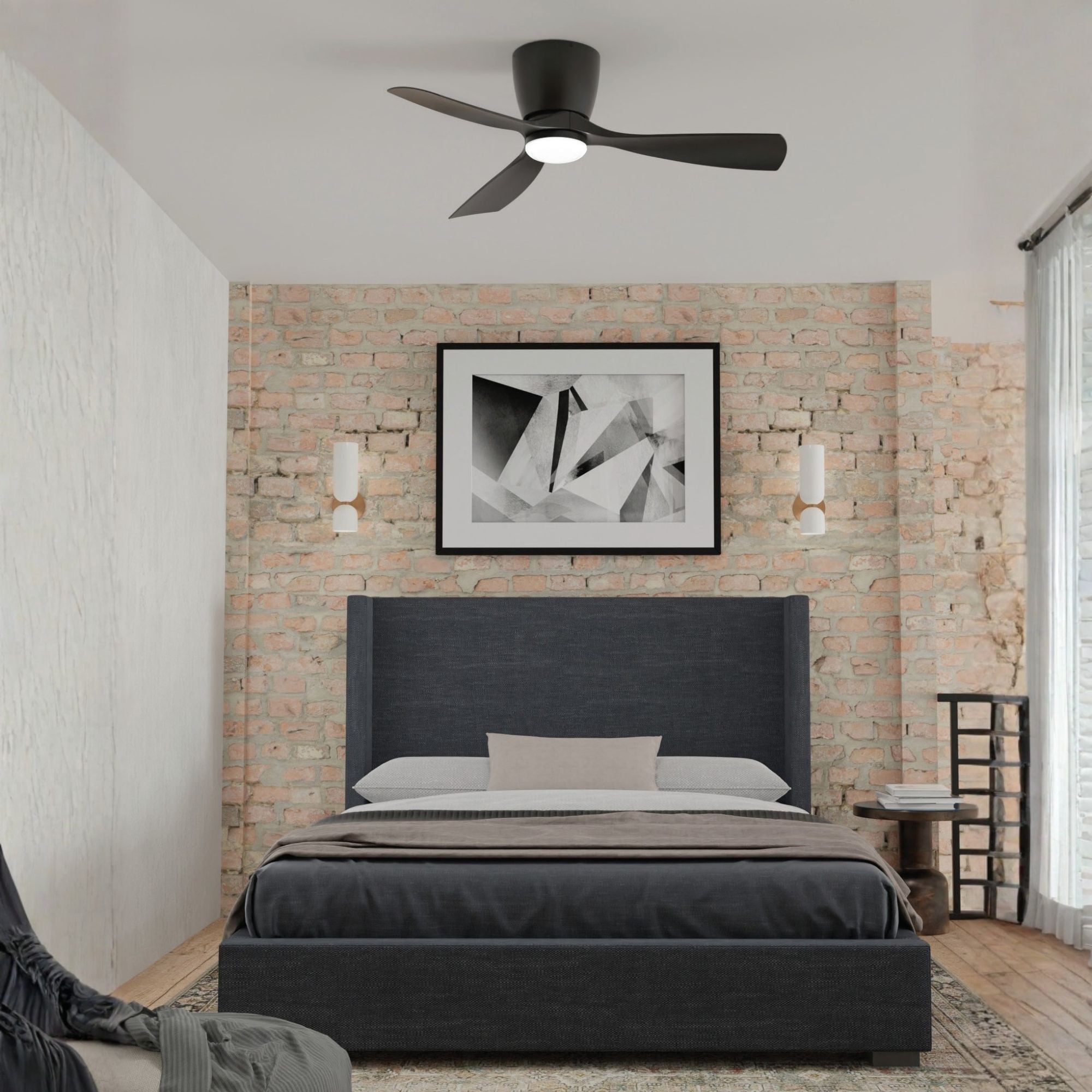 Klinch 44" Black Damp Rated LED Flush Mount Ceiling Fan with Remote