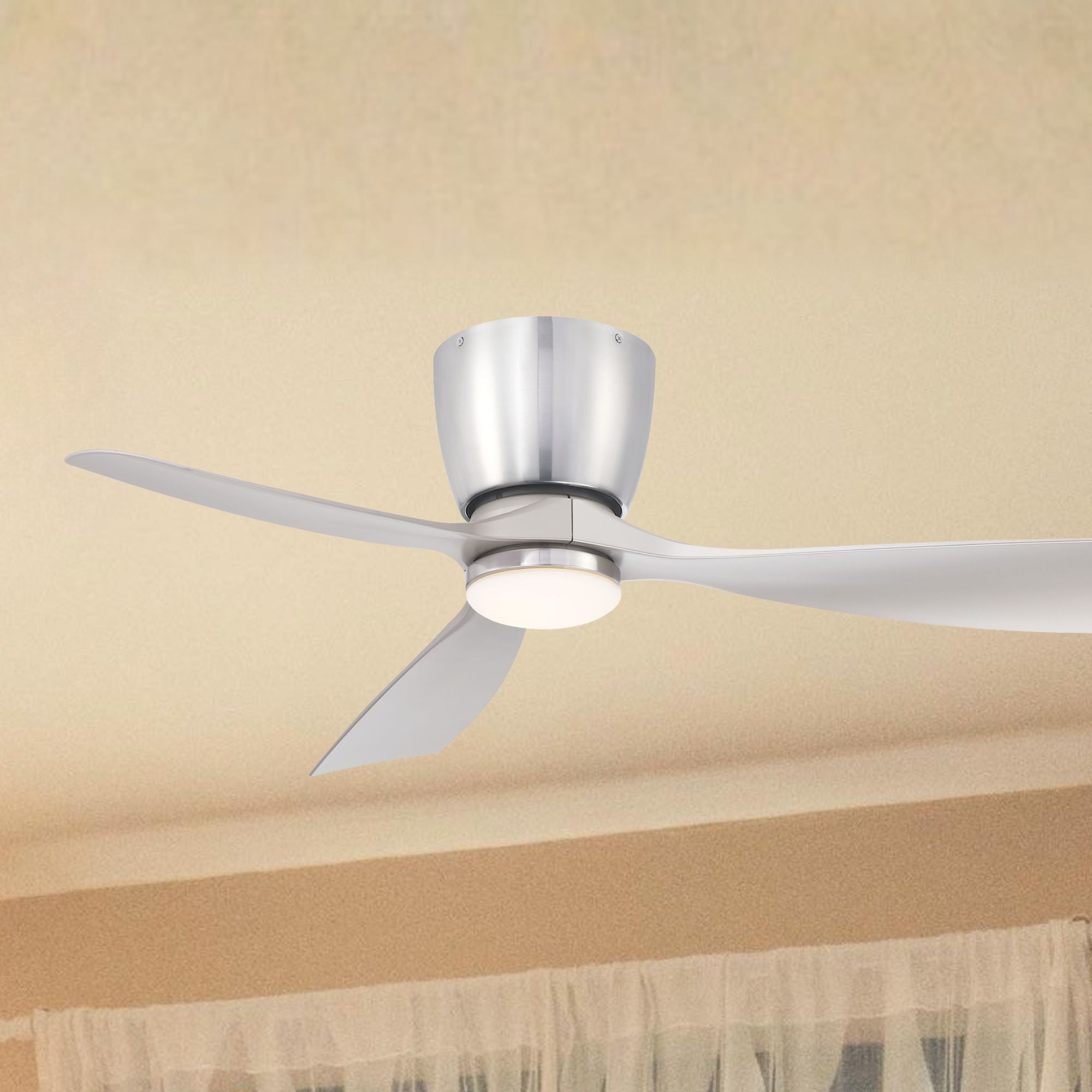 Klinch 44" Brushed Nickel Damp Rated LED Flush Mount Ceiling Fan with Remote