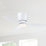 Klinch 44" Matte White Damp Rated LED Flush Mount Ceiling Fan with Remote