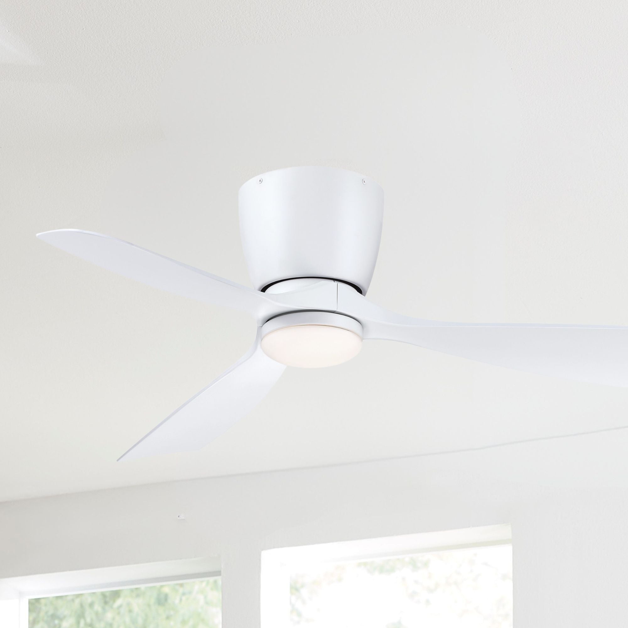 Klinch 44" Matte White Damp Rated LED Flush Mount Ceiling Fan with Remote
