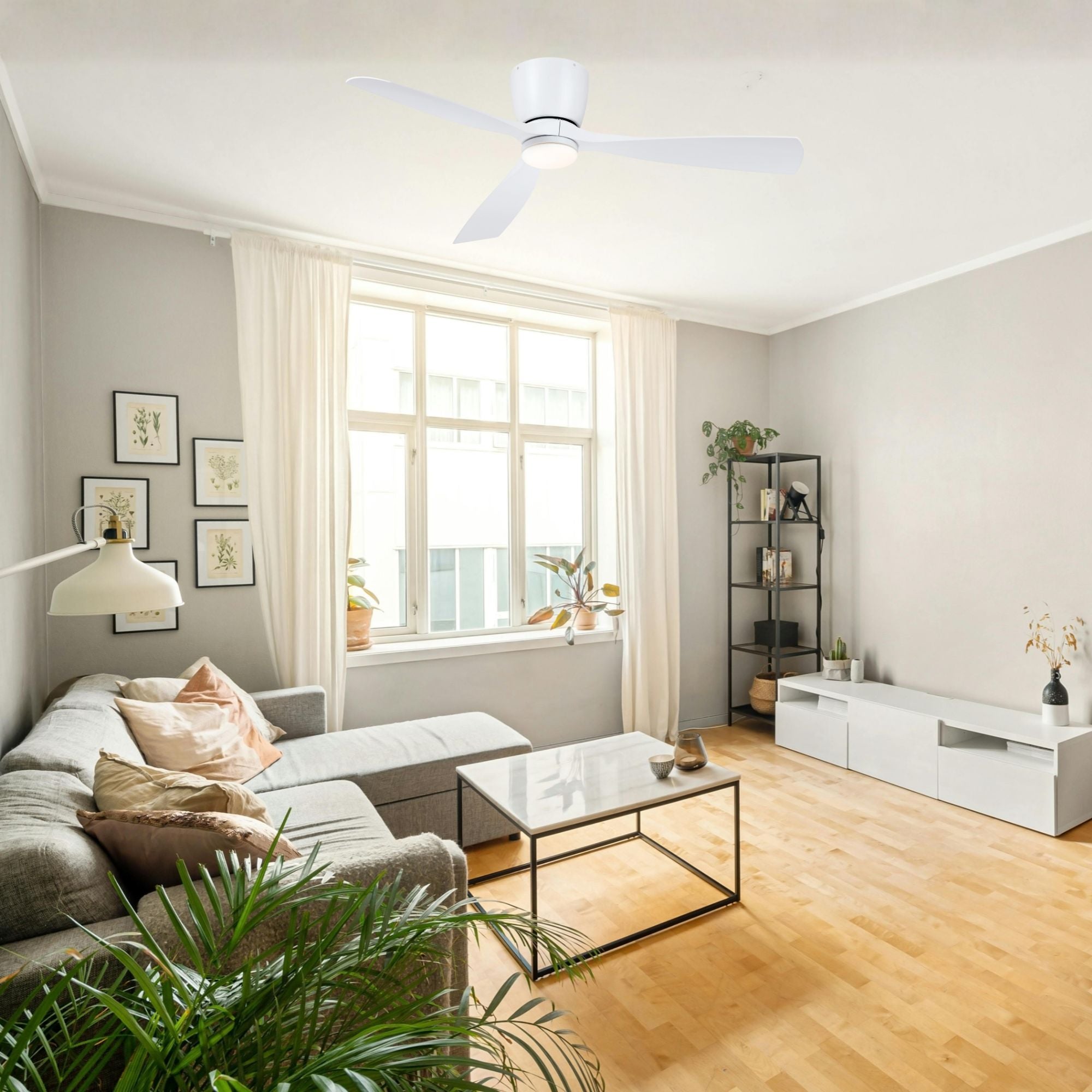 Klinch 52" Matte White Damp Rated LED Flush Mount Ceiling Fan with Remote