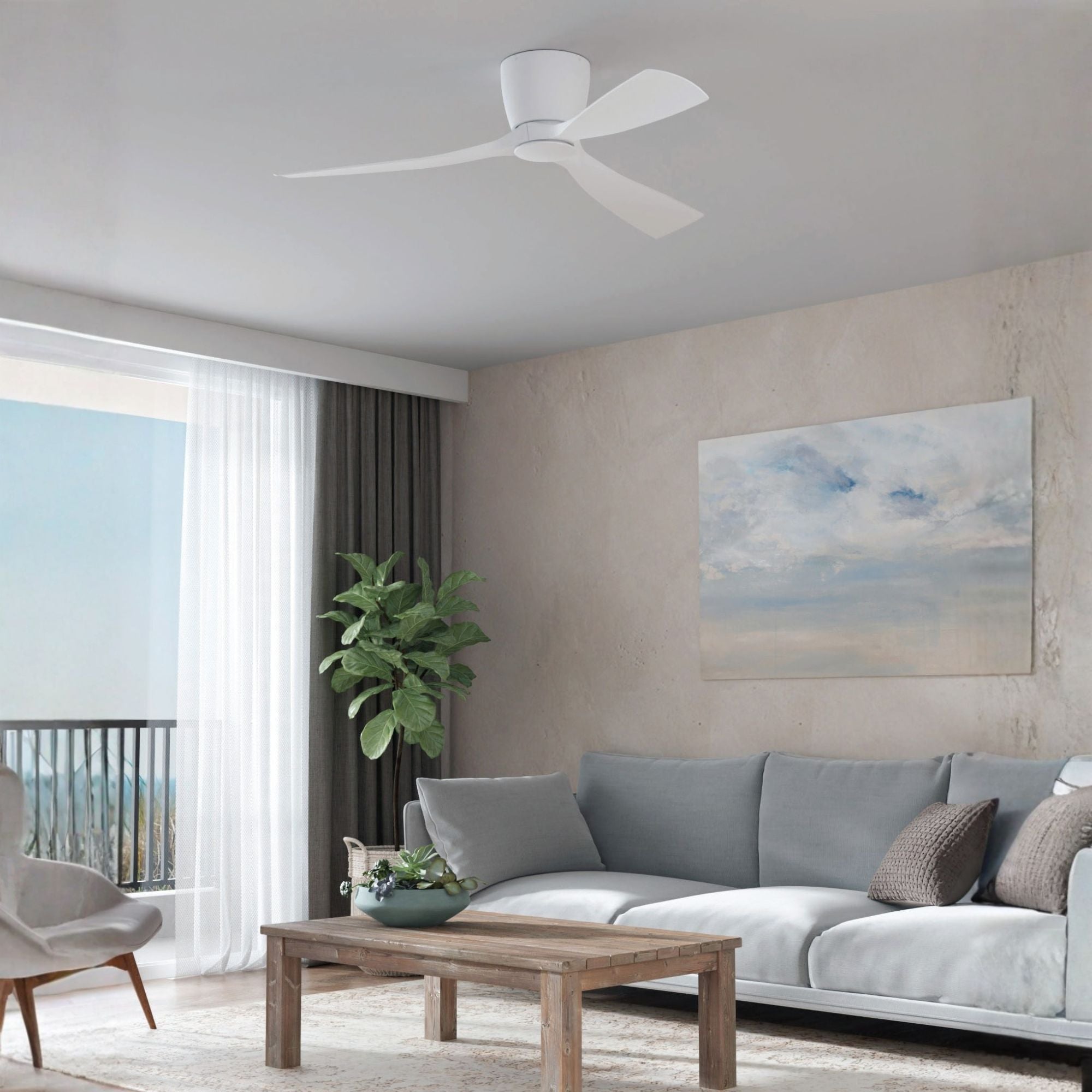 Klinch 52" Matte White Damp Rated LED Flush Mount Ceiling Fan with Remote
