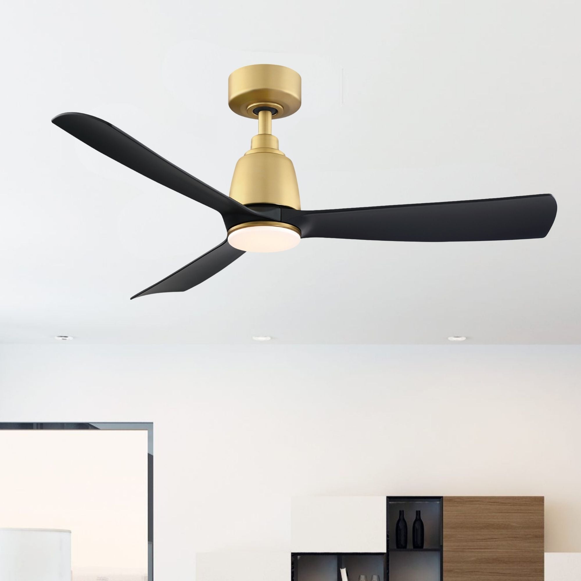 Kute 44" Brushed Satin Brass & Black Modern Ceiling Fan with Remote