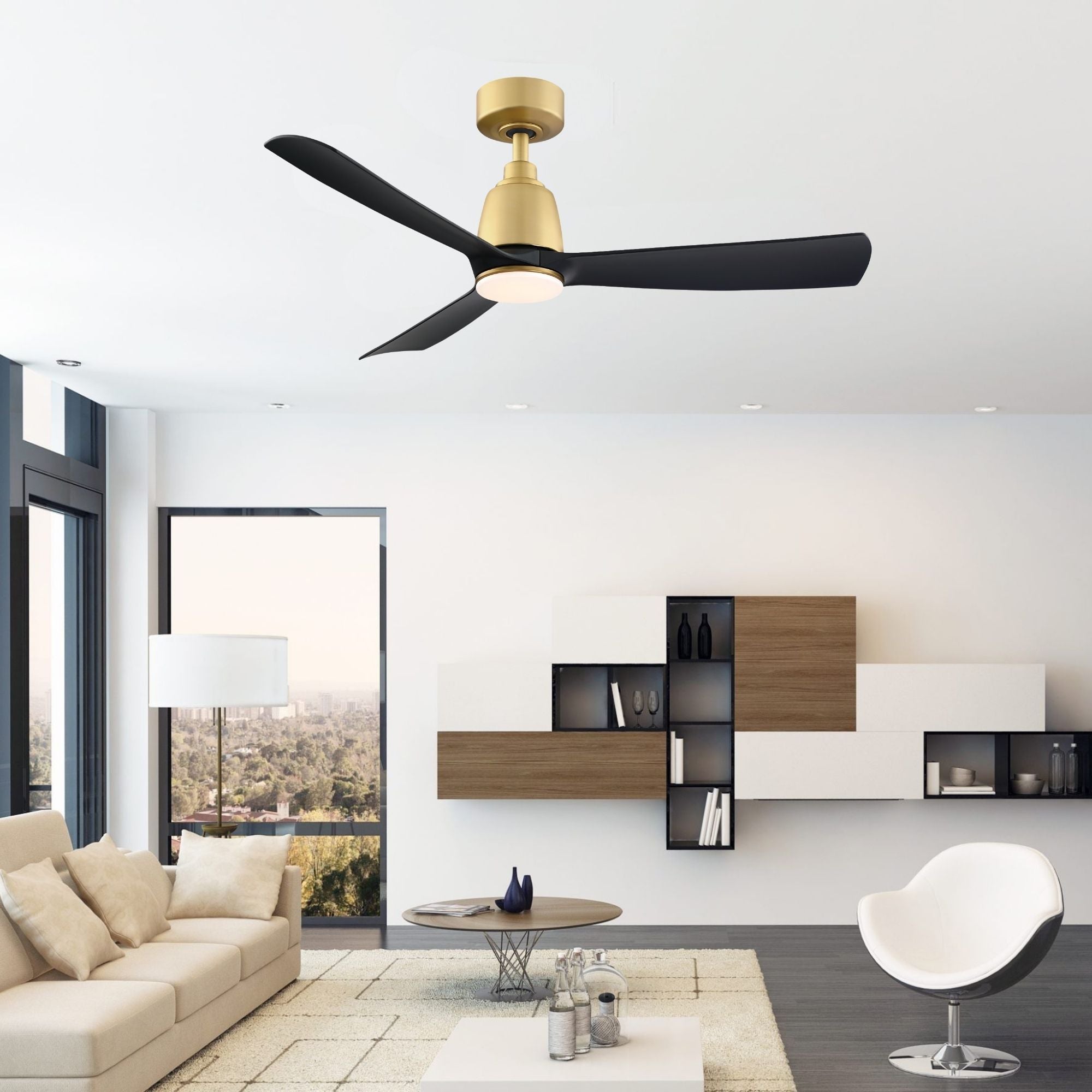 Kute 44" Brushed Satin Brass & Black Modern Ceiling Fan with Remote