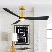 Kute 52" Brushed Satin Brass & Black Modern Ceiling Fan with Remote - Bees Lighting