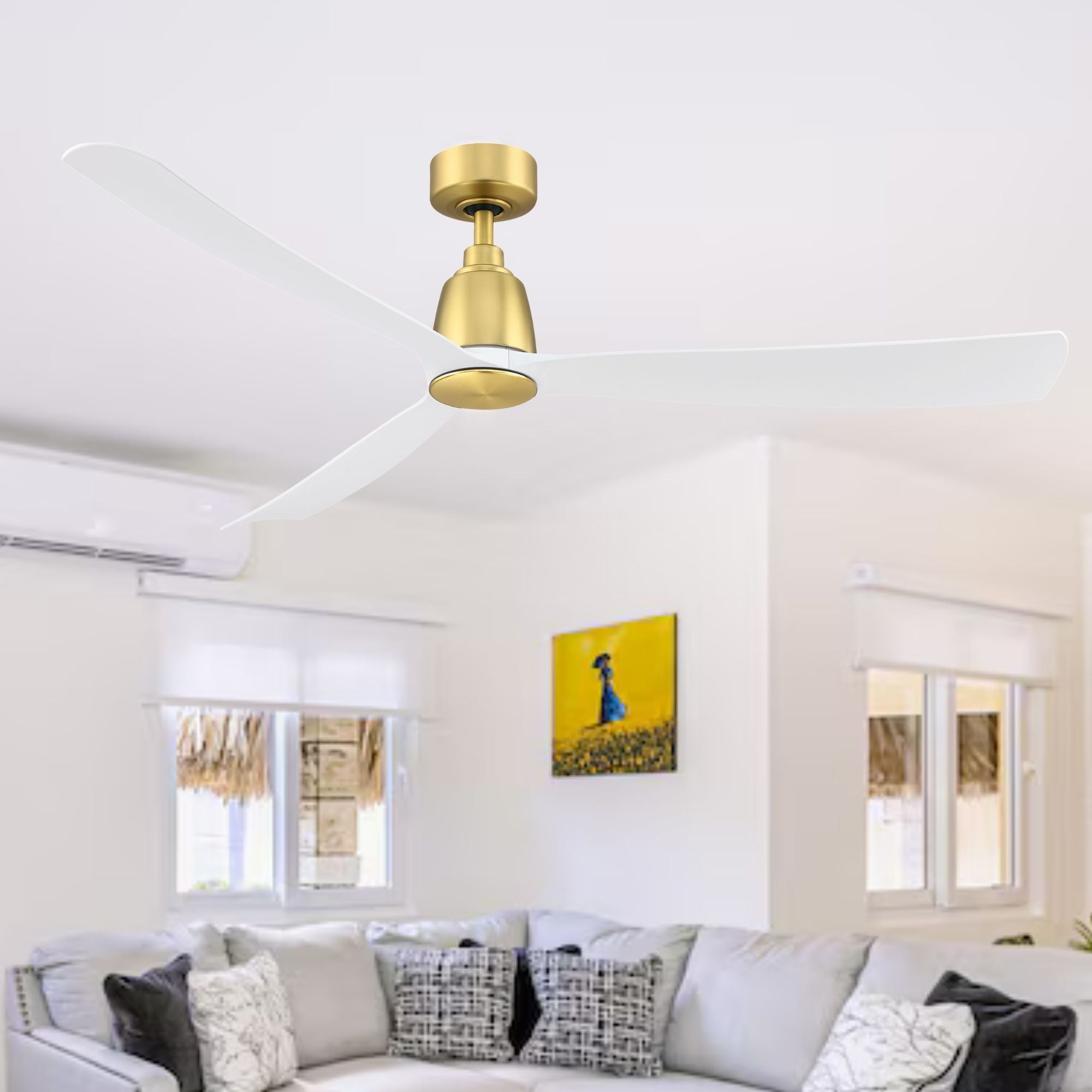 Kute 60" Brushed Satin Brass Modern Ceiling Fan with Remote