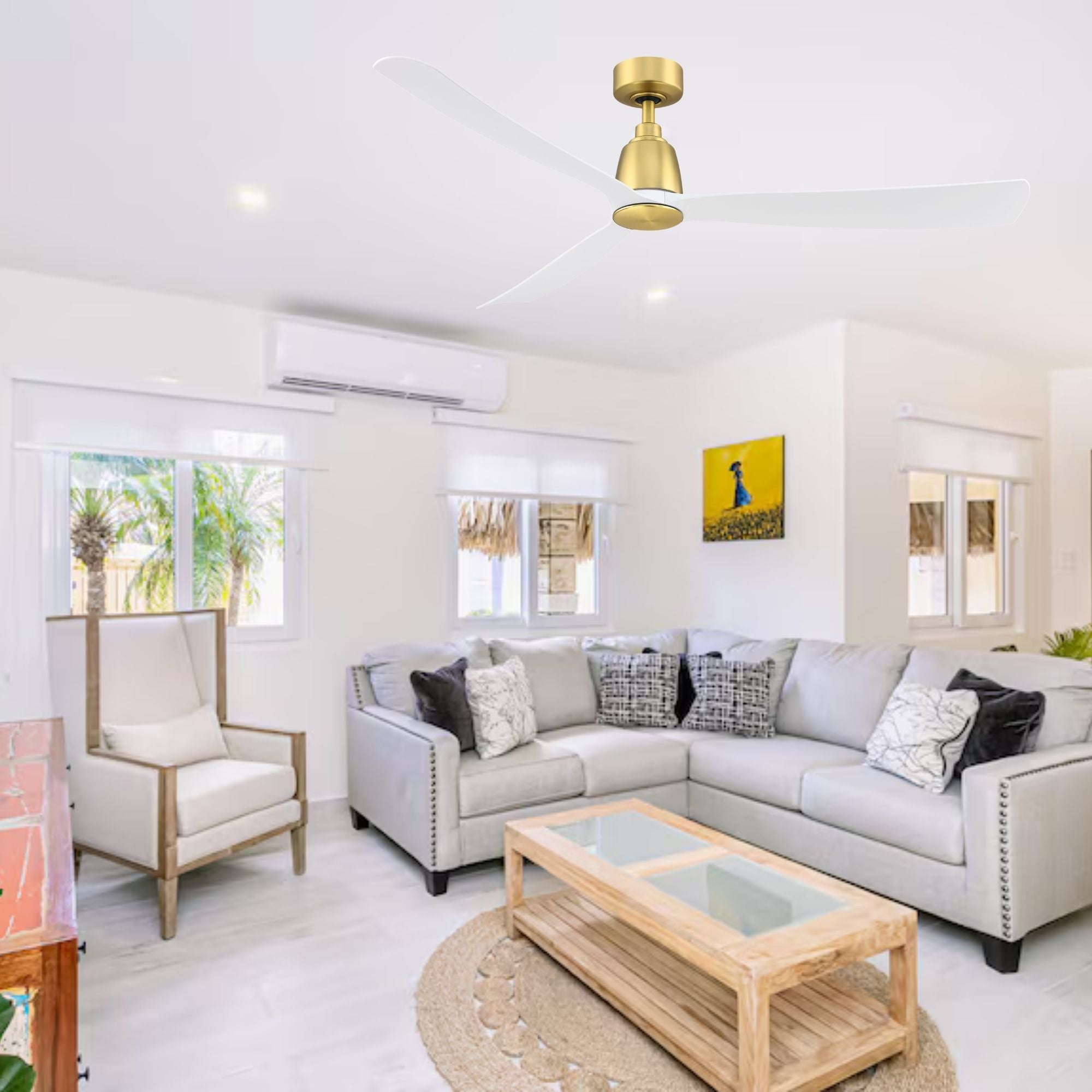 Kute 60" Brushed Satin Brass Modern Ceiling Fan with Remote