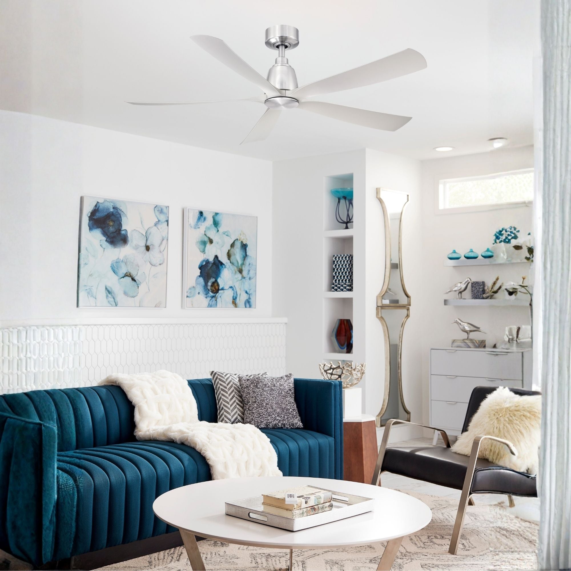 Kute 52" 5 Blades Brushed Nickel Modern Ceiling Fan with Remote