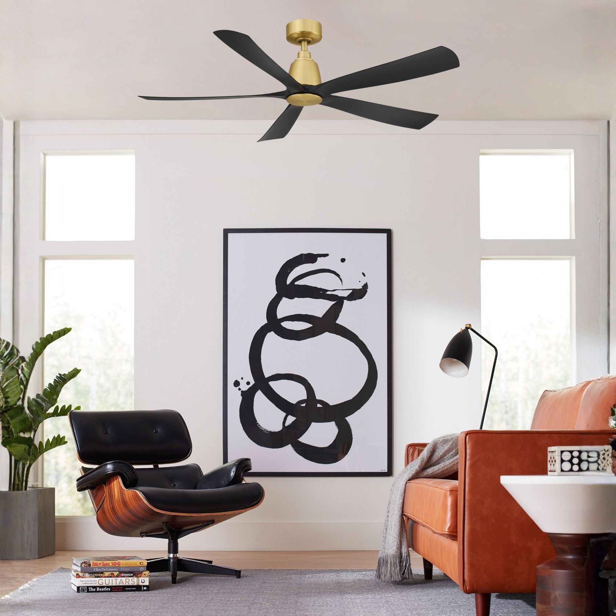 Kute 52" 5 Blades Brushed Satin Brass & Black Modern Ceiling Fan with Remote
