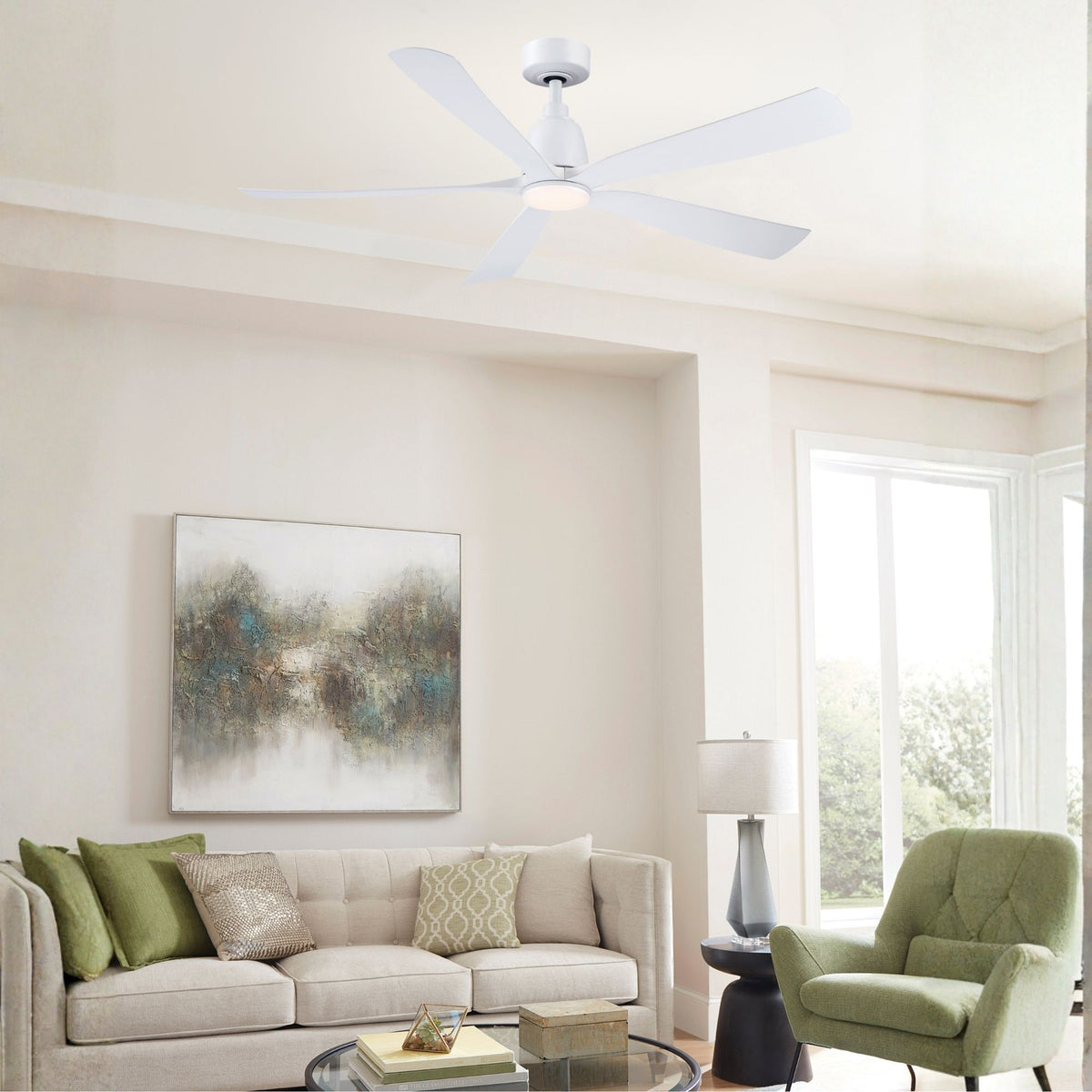 Kute 52" 5 Blades Matte White Modern Ceiling Fan with Remote