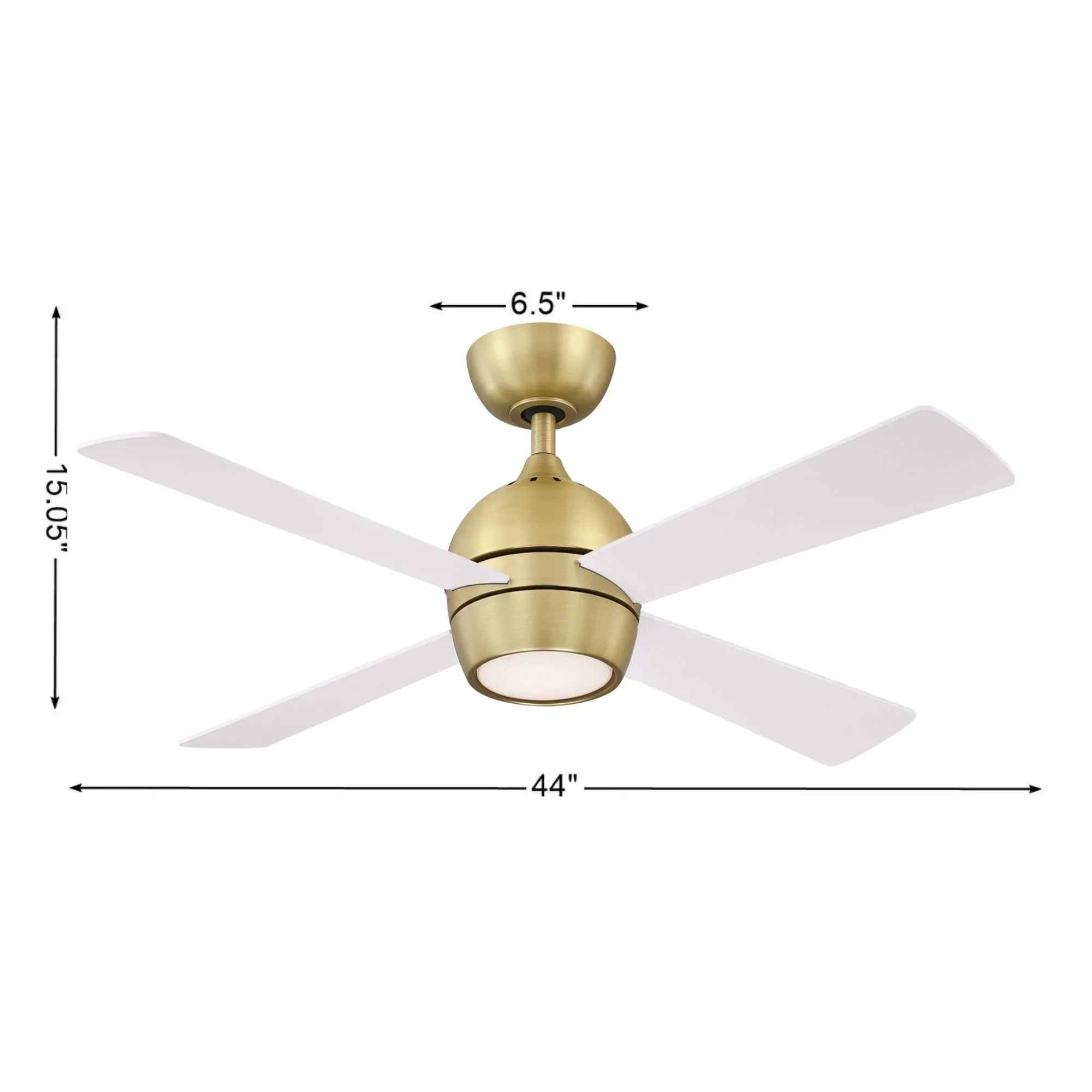 Kwad 44" Brushed Satin Brass Modern LED Ceiling Fan with Remote