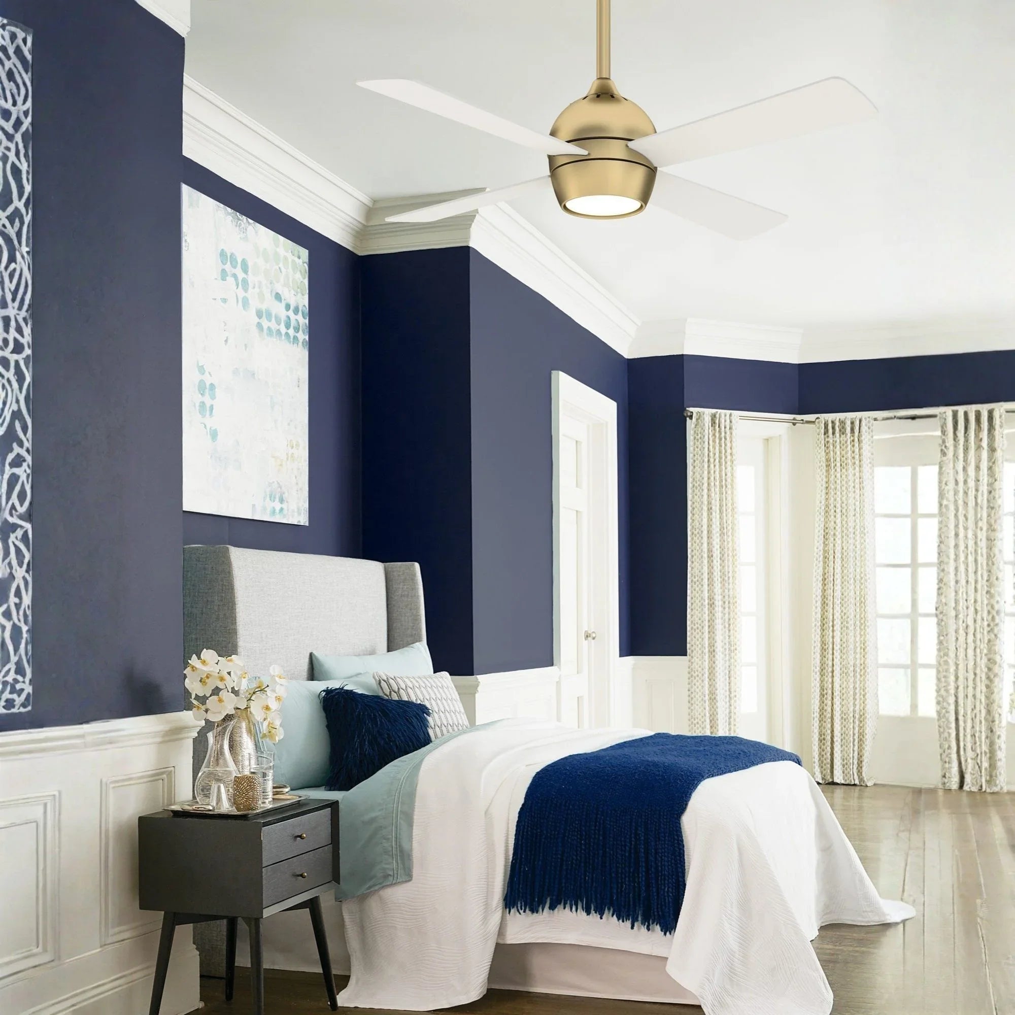 Kwad 44" Brushed Satin Brass Modern LED Ceiling Fan with Remote