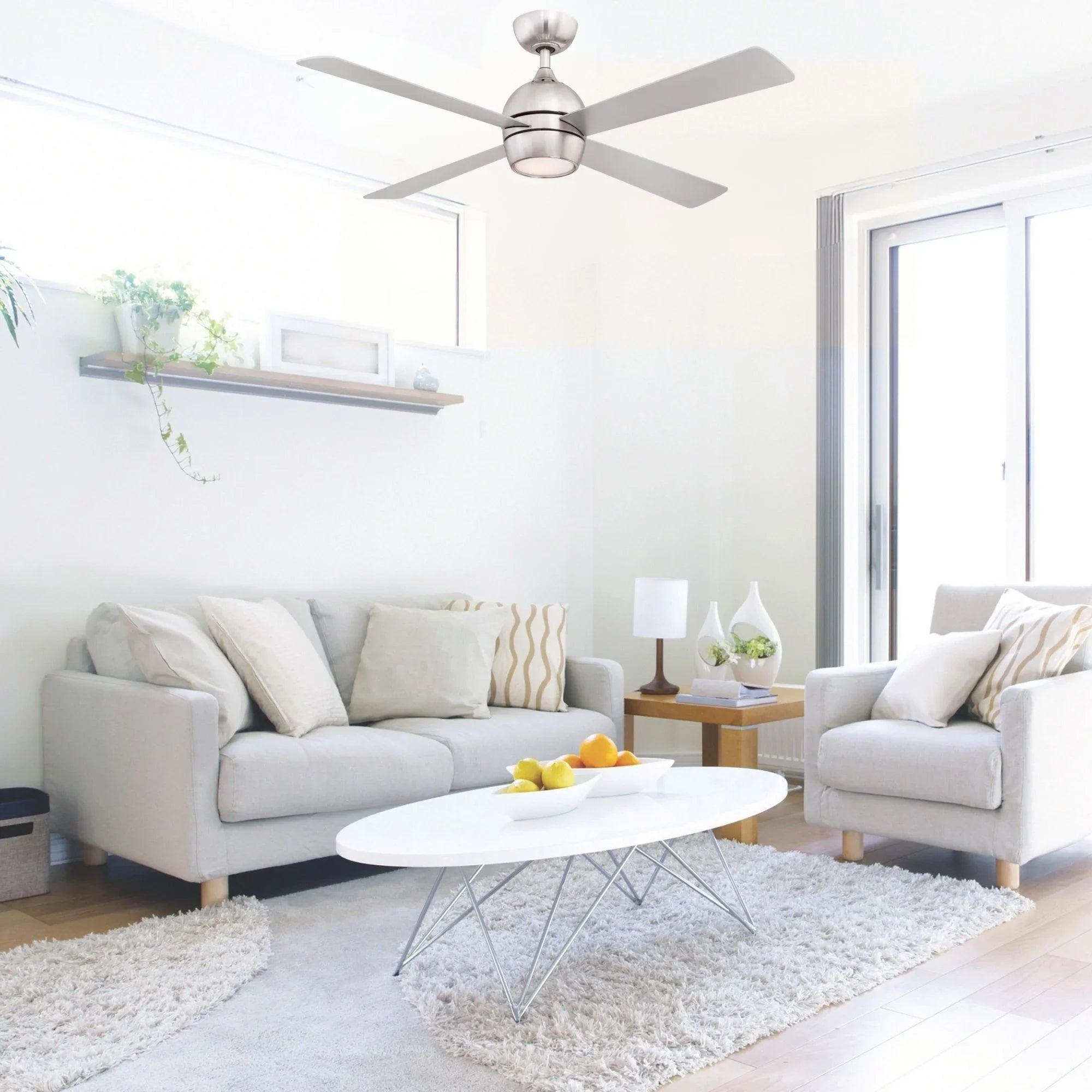 Kwad 52" Brushed Nickel Modern LED Ceiling Fan with Remote