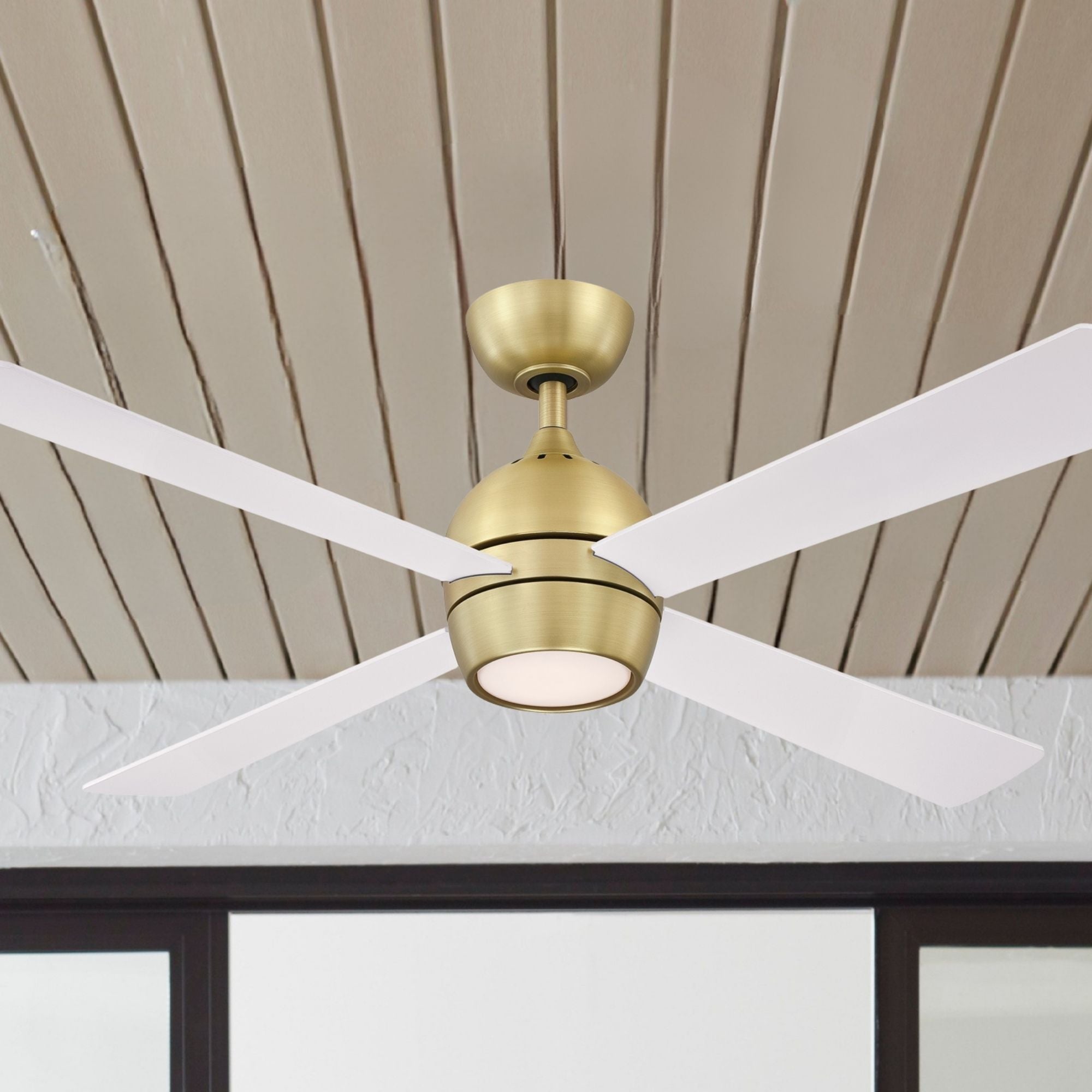 Kwad 52" Brushed Satin Brass Modern LED Ceiling Fan with Remote