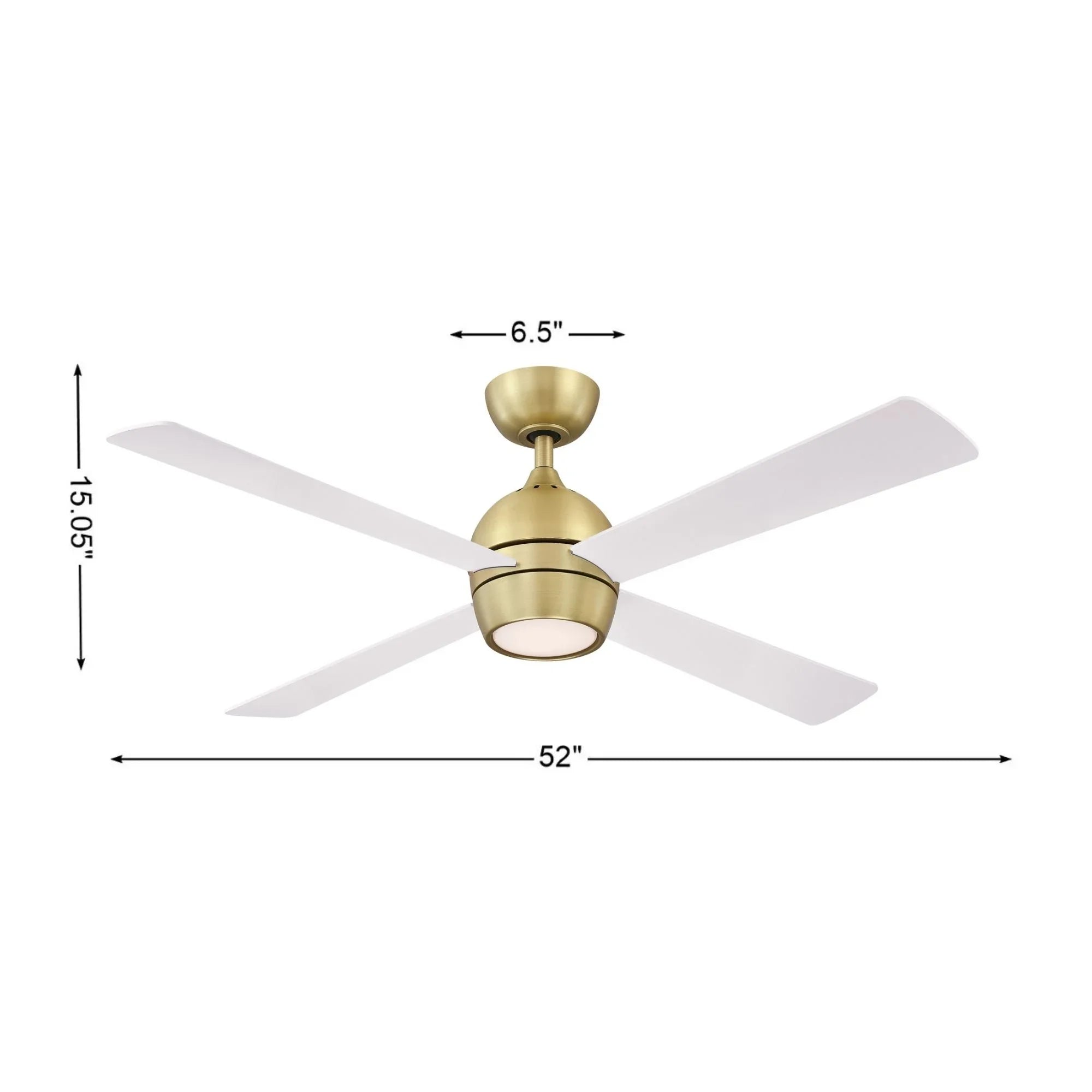 Kwad 52" Brushed Satin Brass Modern LED Ceiling Fan with Remote