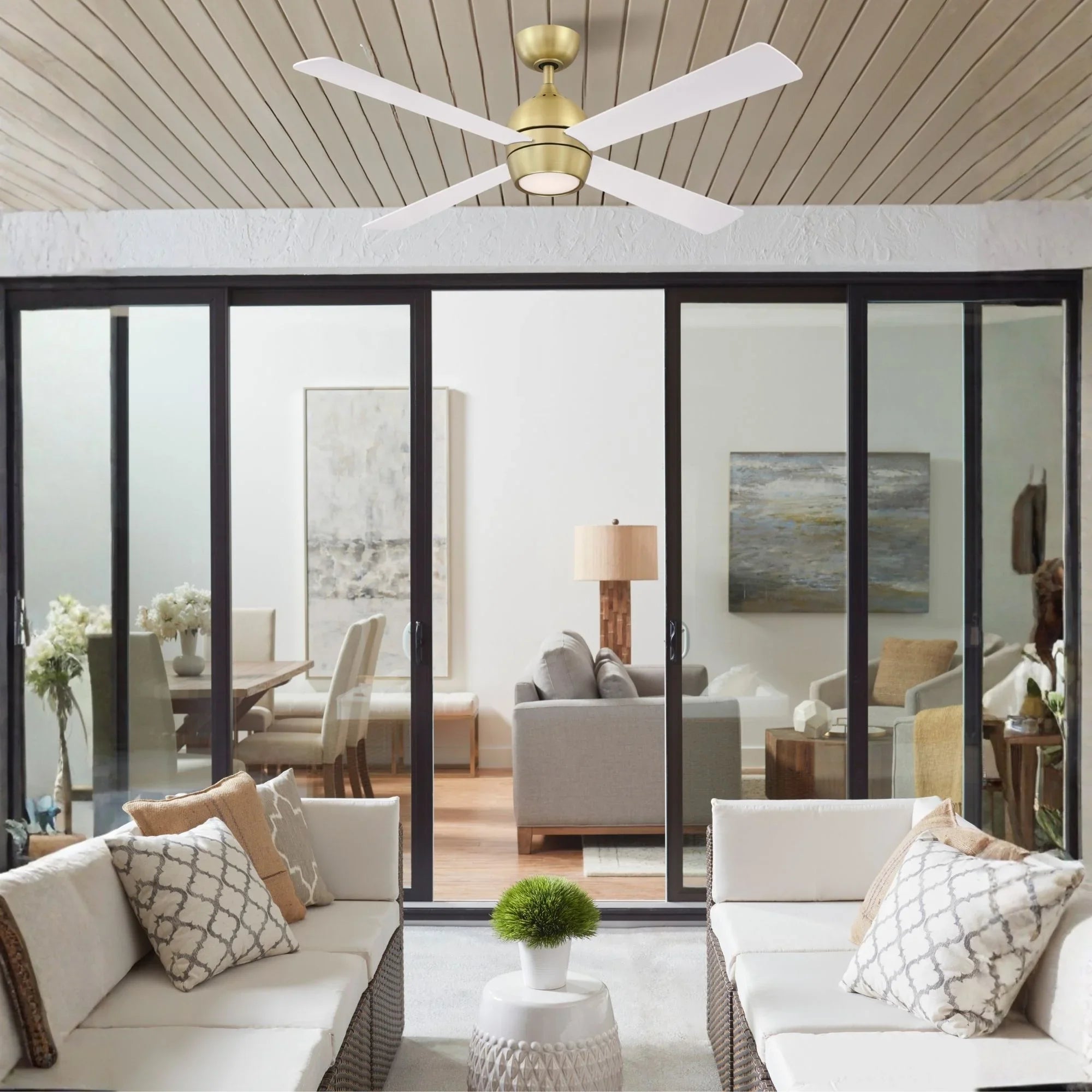 Kwad 52" Brushed Satin Brass Modern LED Ceiling Fan with Remote