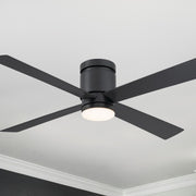 Kwartet 52" Black Damp Rated Hugger Ceiling Fan with CCT Light Kit and Remote