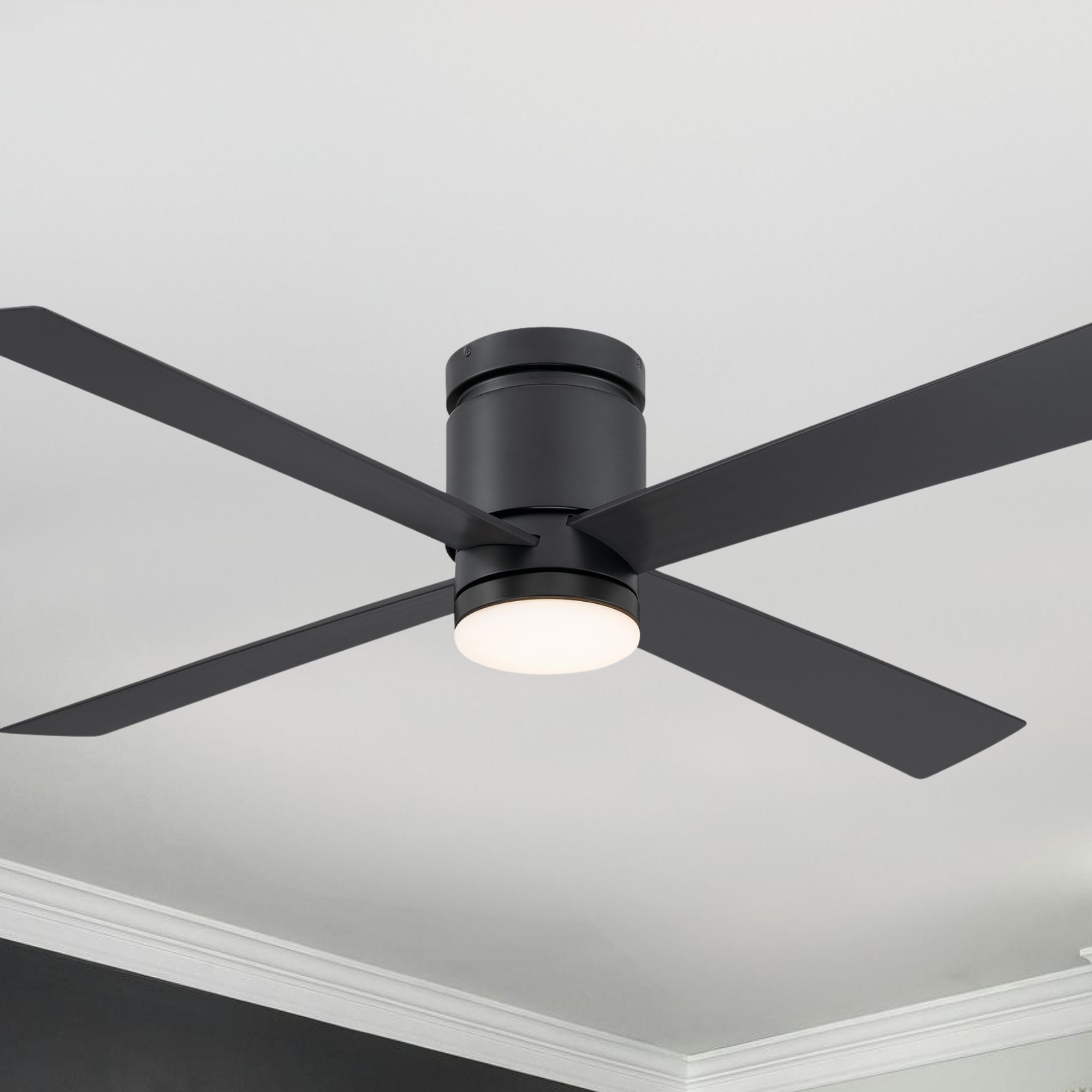 Kwartet 52" Black Damp Rated Hugger Ceiling Fan with CCT Light Kit and Remote